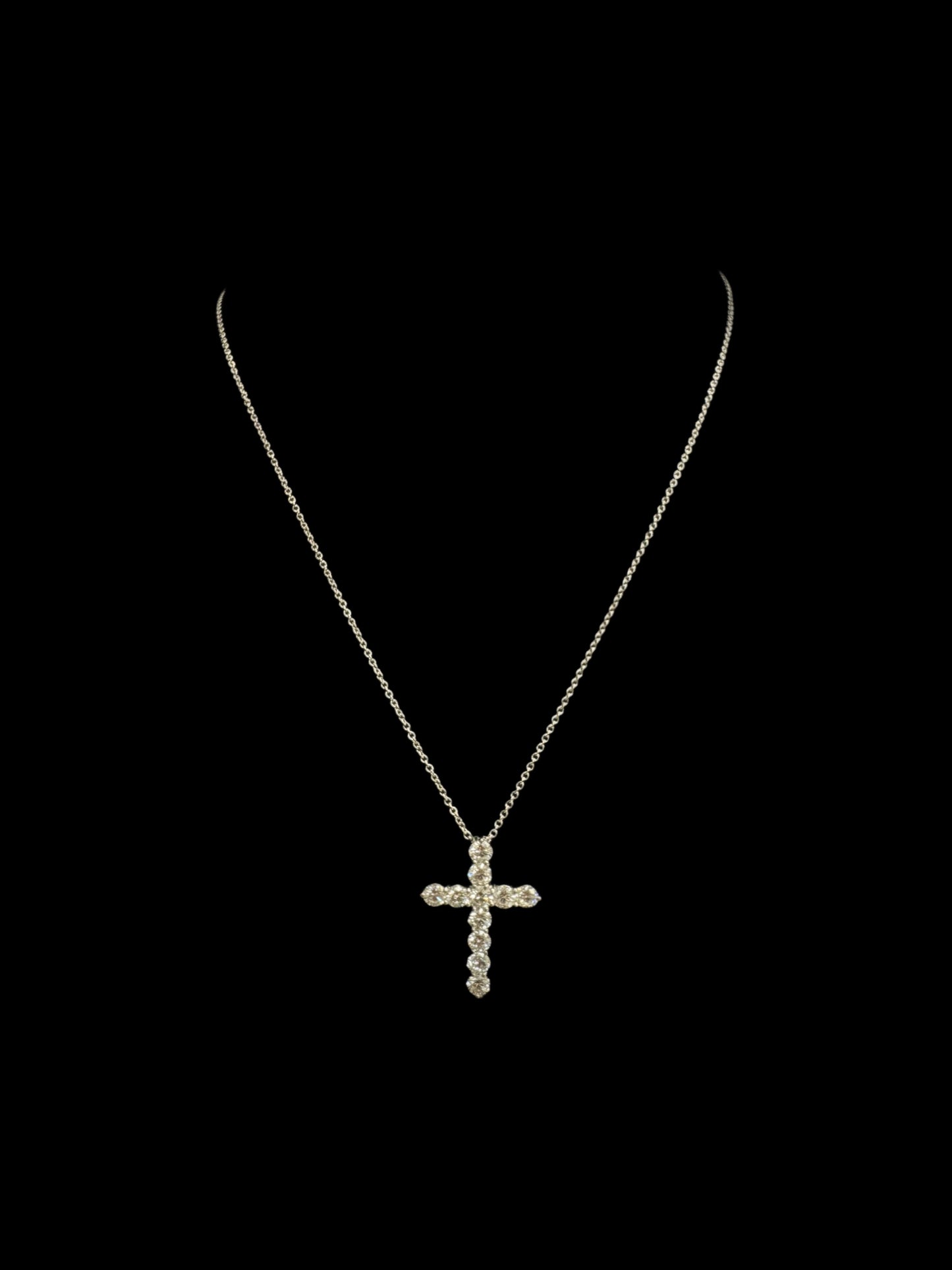 14K WHITE GOLD LAB GROWN DIAMOND CROSS NECKLACE (3.9GR 1.86CT 16" )