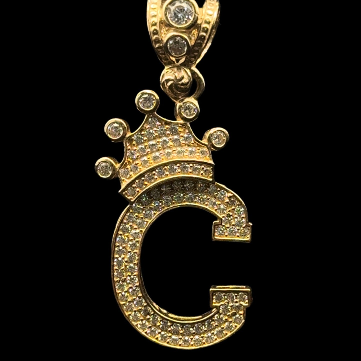 14K PENDANT LETTER C CHRISTMAS CROWN CZ (4.1GR)