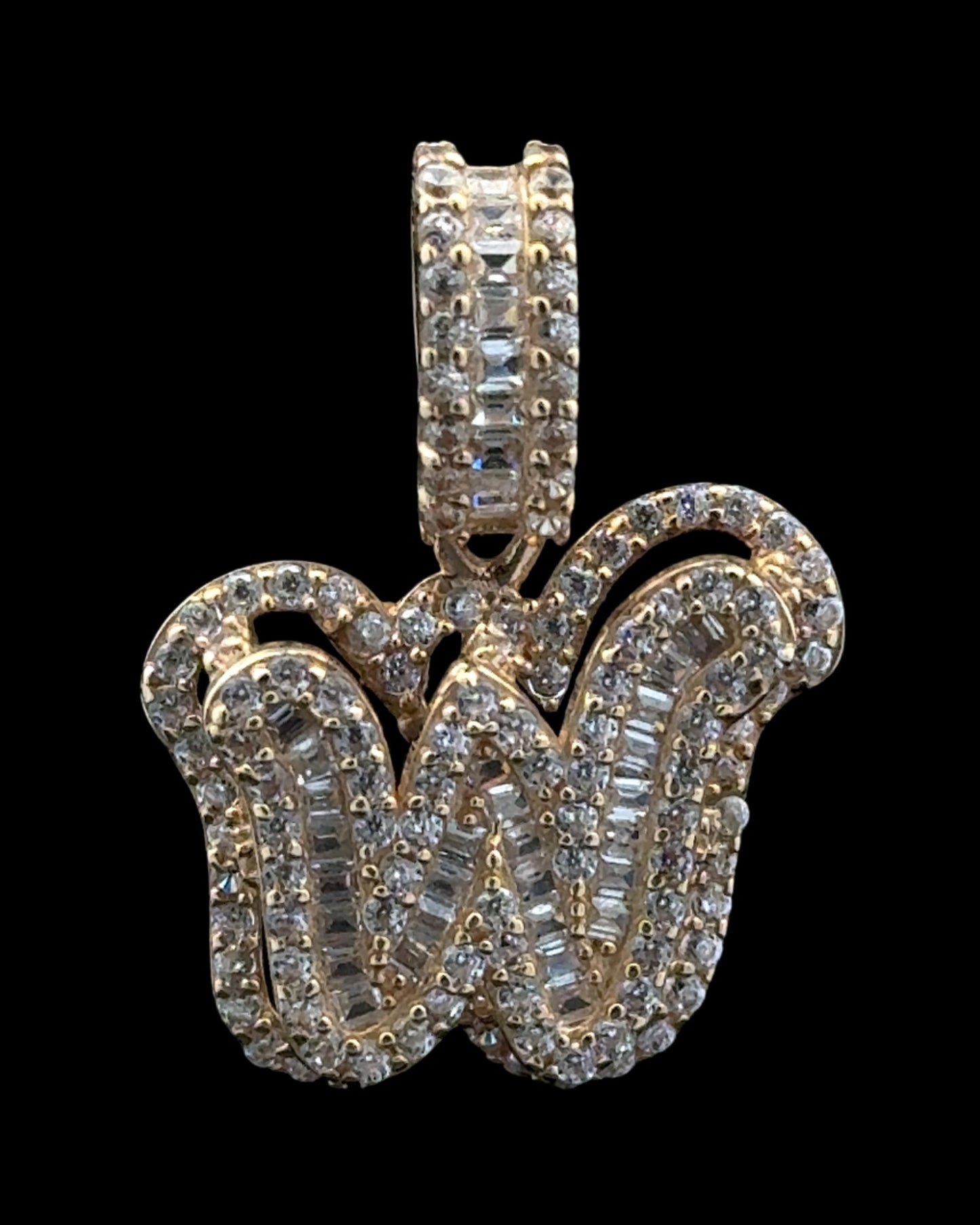 PENDANT LETRA W CURSIVA CZ 2.2GR 14K