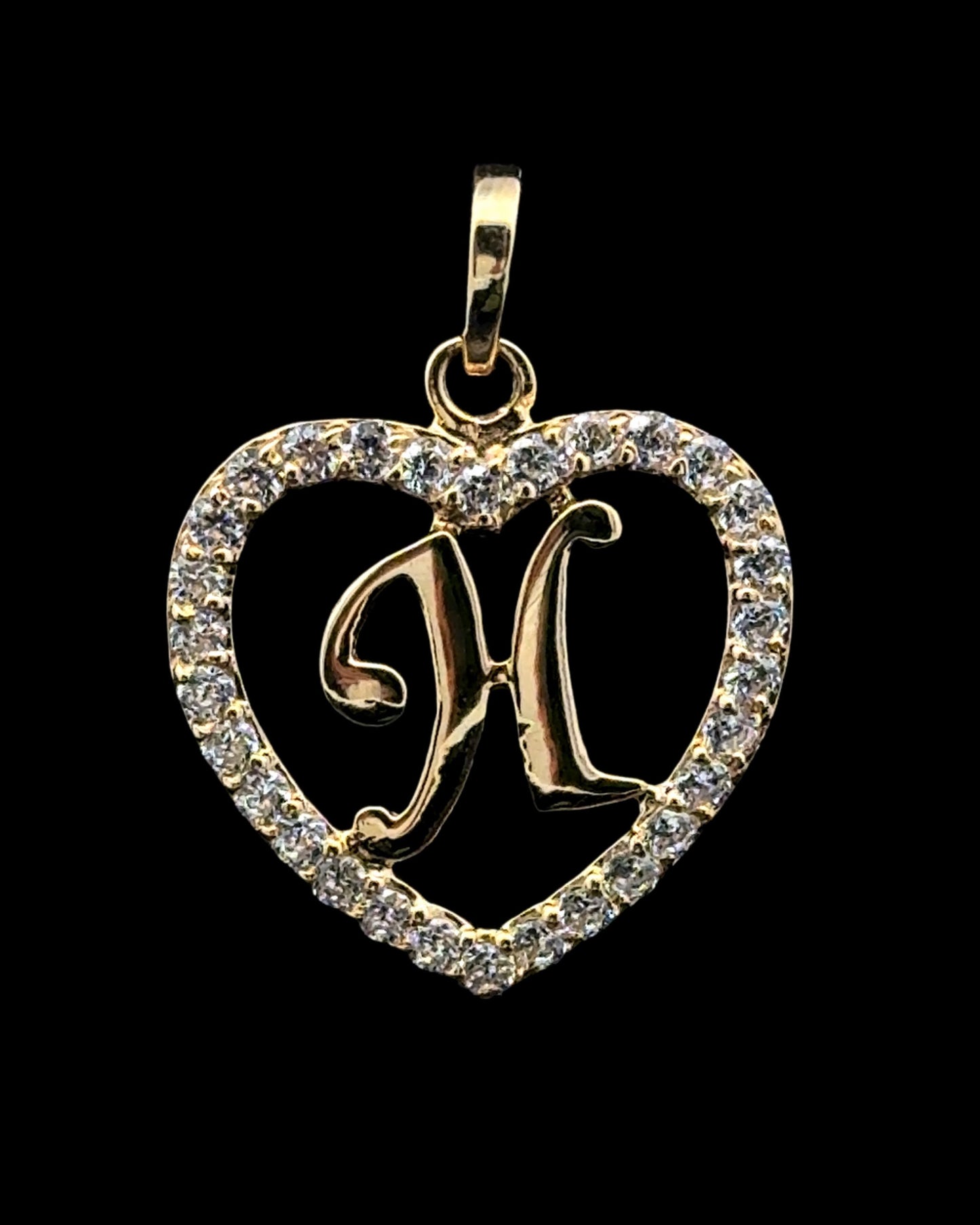 PENDANT LETRA H CORAZON CZ 1.3GR 14K