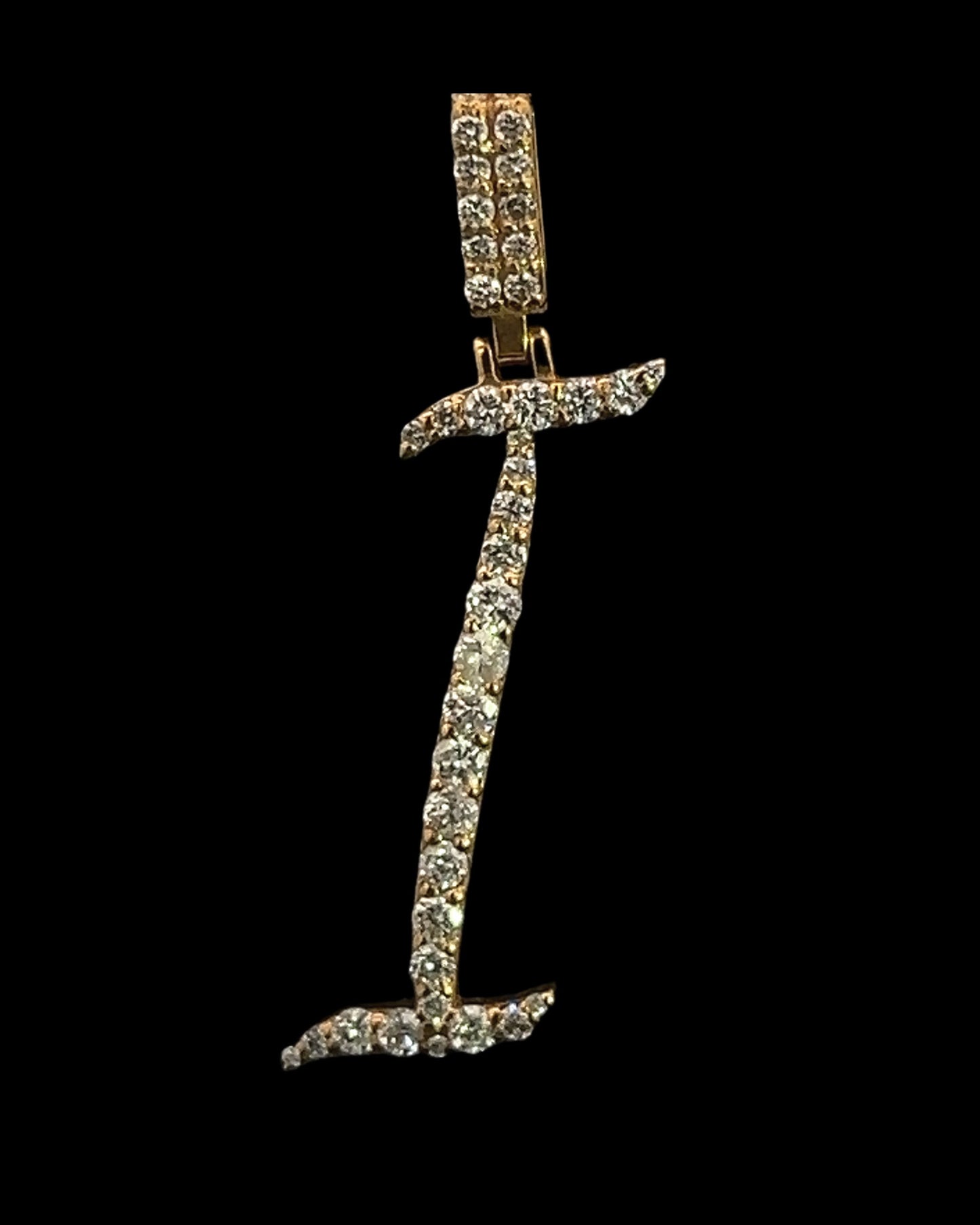 Yellow Gold Letter I Pendant 0.40CT 1.7GR 14K