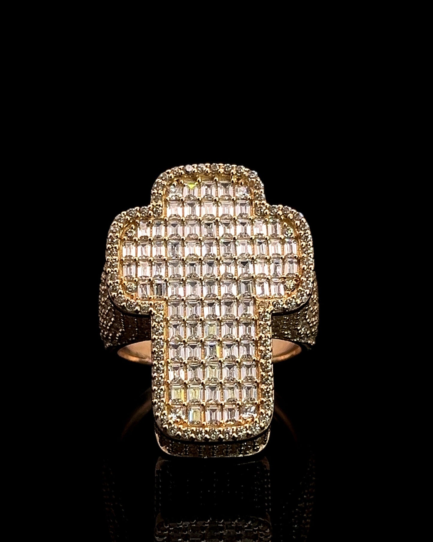 ANILLO CRUZ CUADRADA BAGUETTES CZ 11.7GR 14K 10"