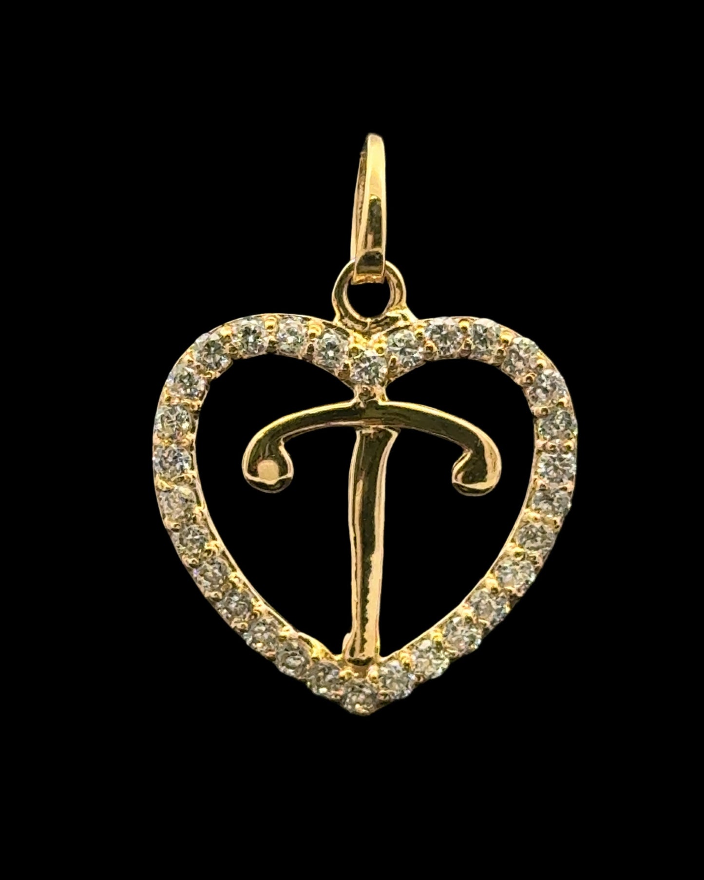 PENDANT LETRA T CORAZON CZ 1.2GR 14K