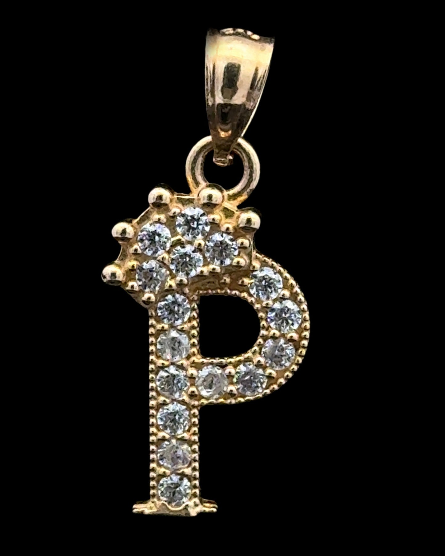 PENDANT LETRA P CORONA CZ 1.6GR 14K