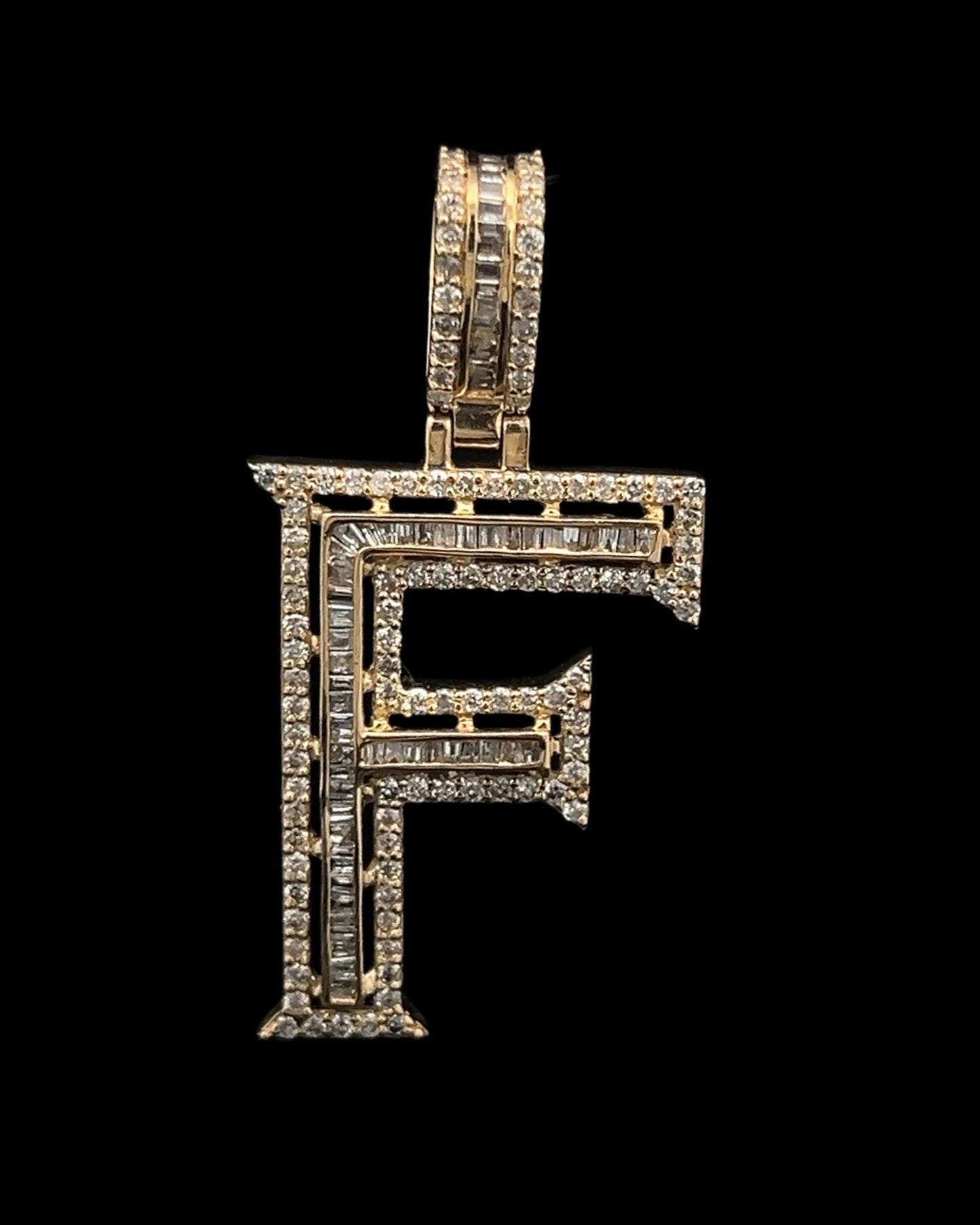 Yellow Gold Letter F Pendant Baguettes 0.91CT 3GR 14K