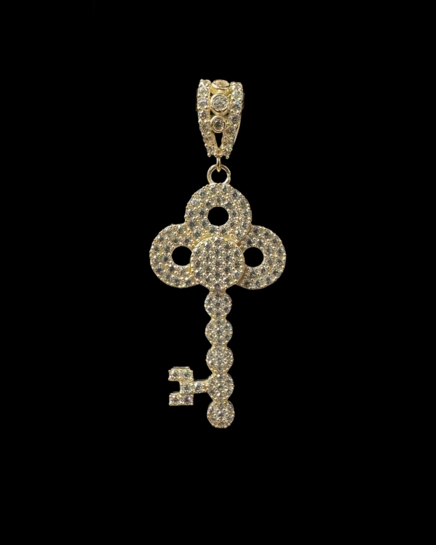 PENDANT LLAVE FLOR CZ 4 GR 14K