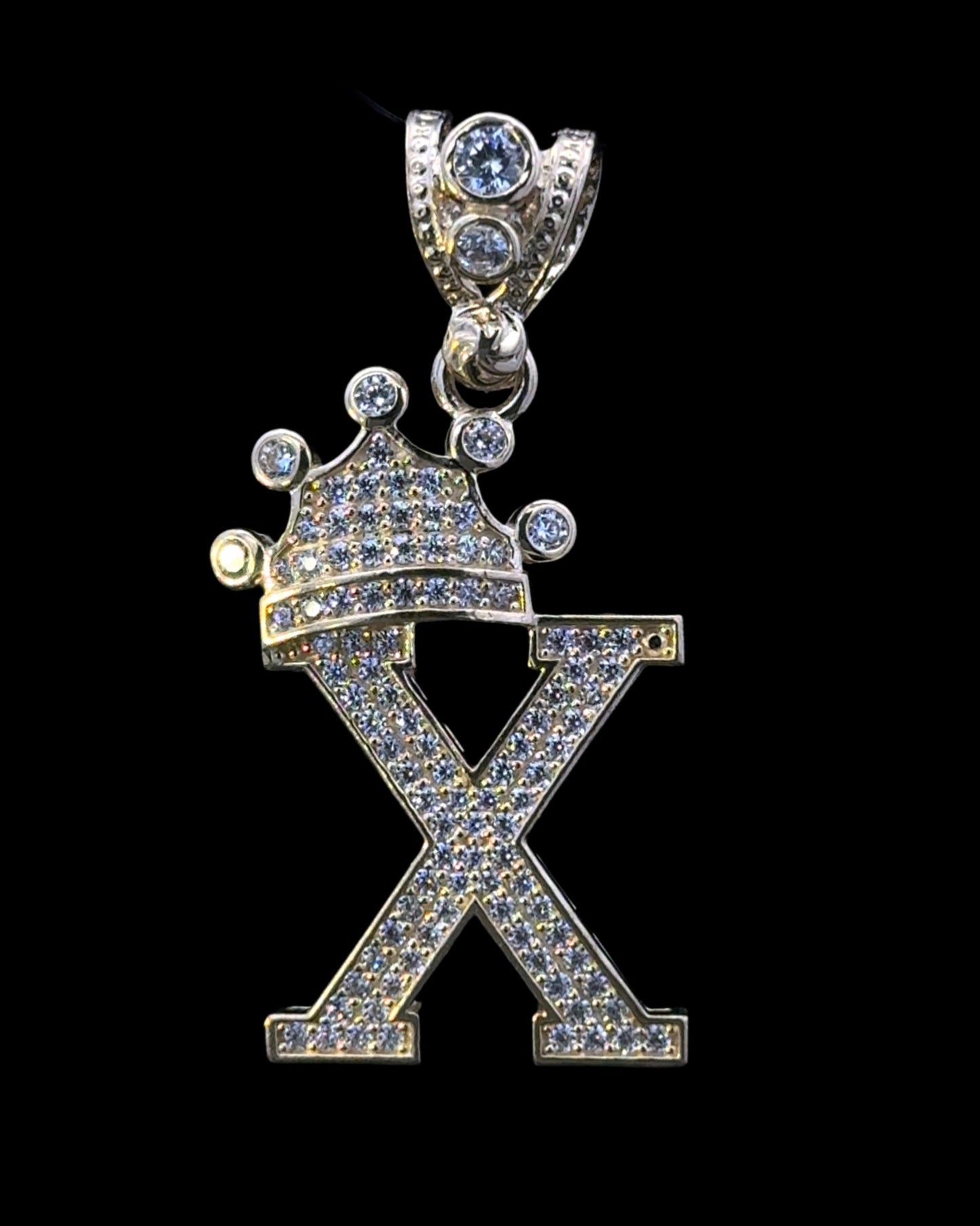 PENDANT LETRA X CON CORONA CZ 5GR 14K