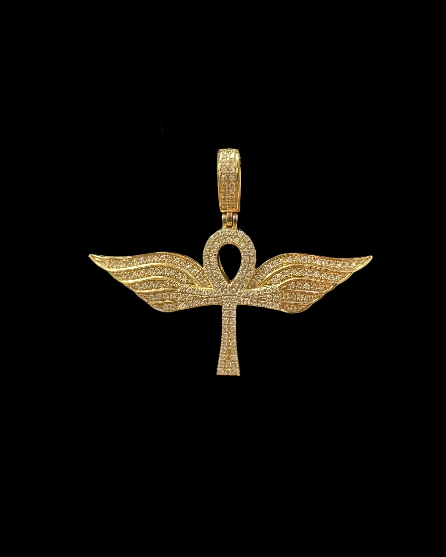 Yellow Gold Winged Cross Pendant 0.72CT 5.4GR 14K