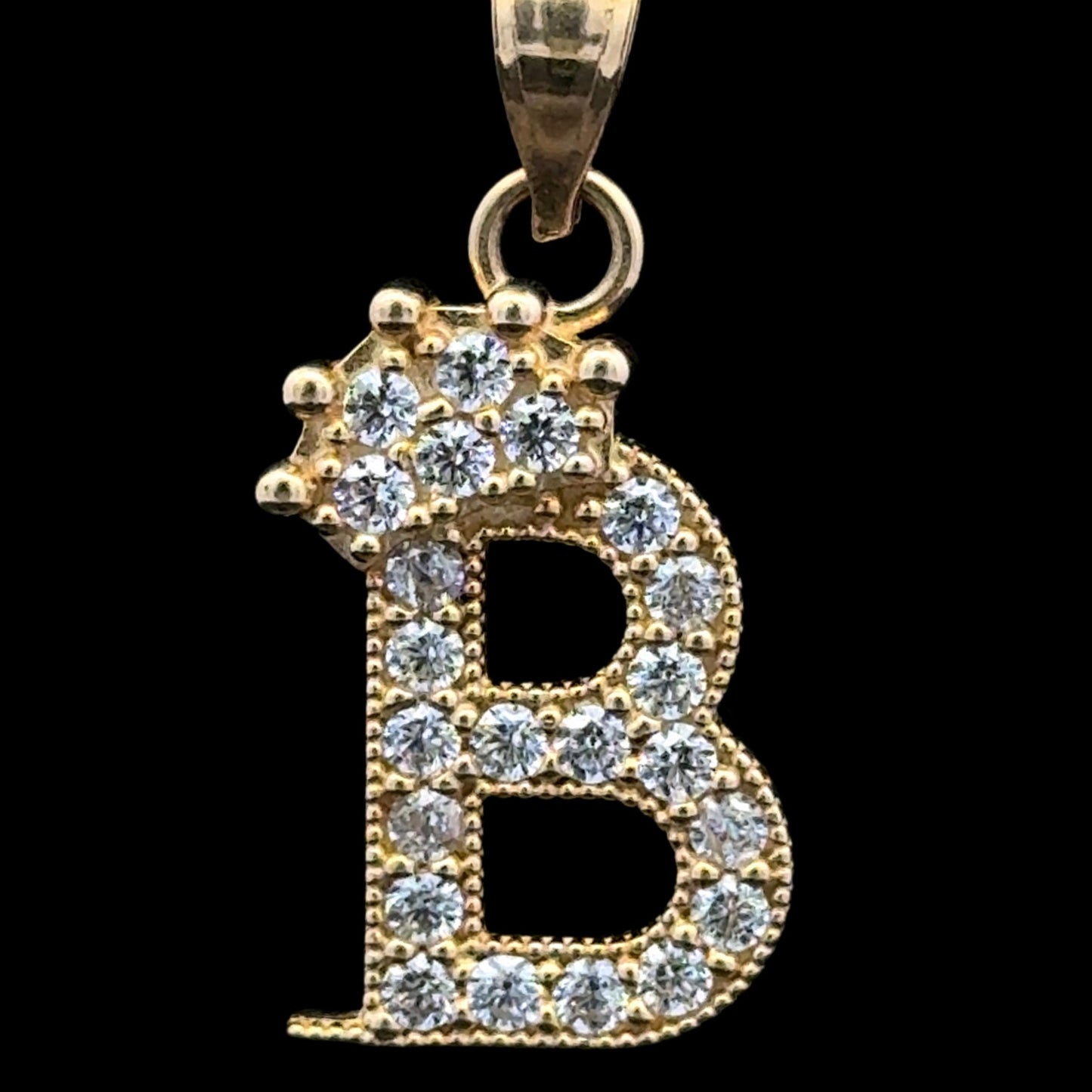 14K PENDANT LETTER B CROWN CZ (2 GR)
