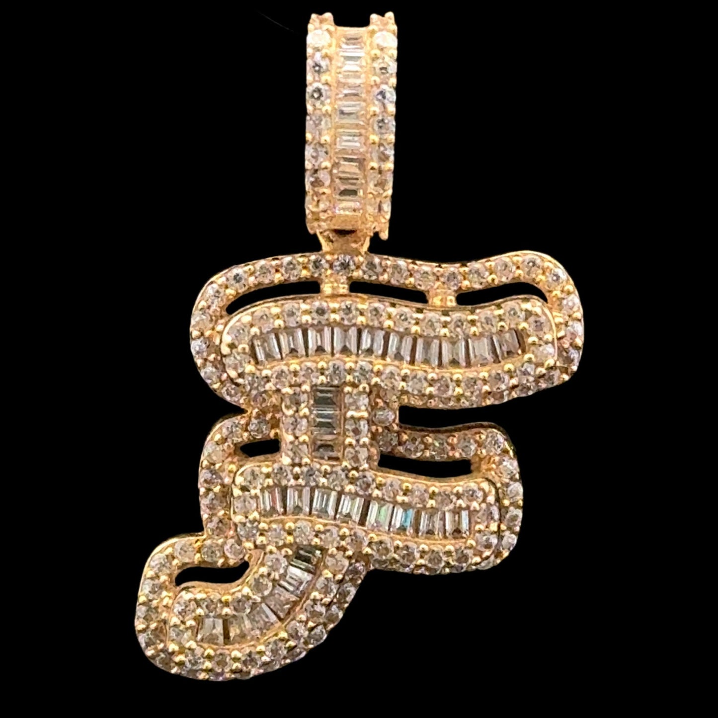 14K PENDANT LETTER F IN CURSIVE CZ (4GR)