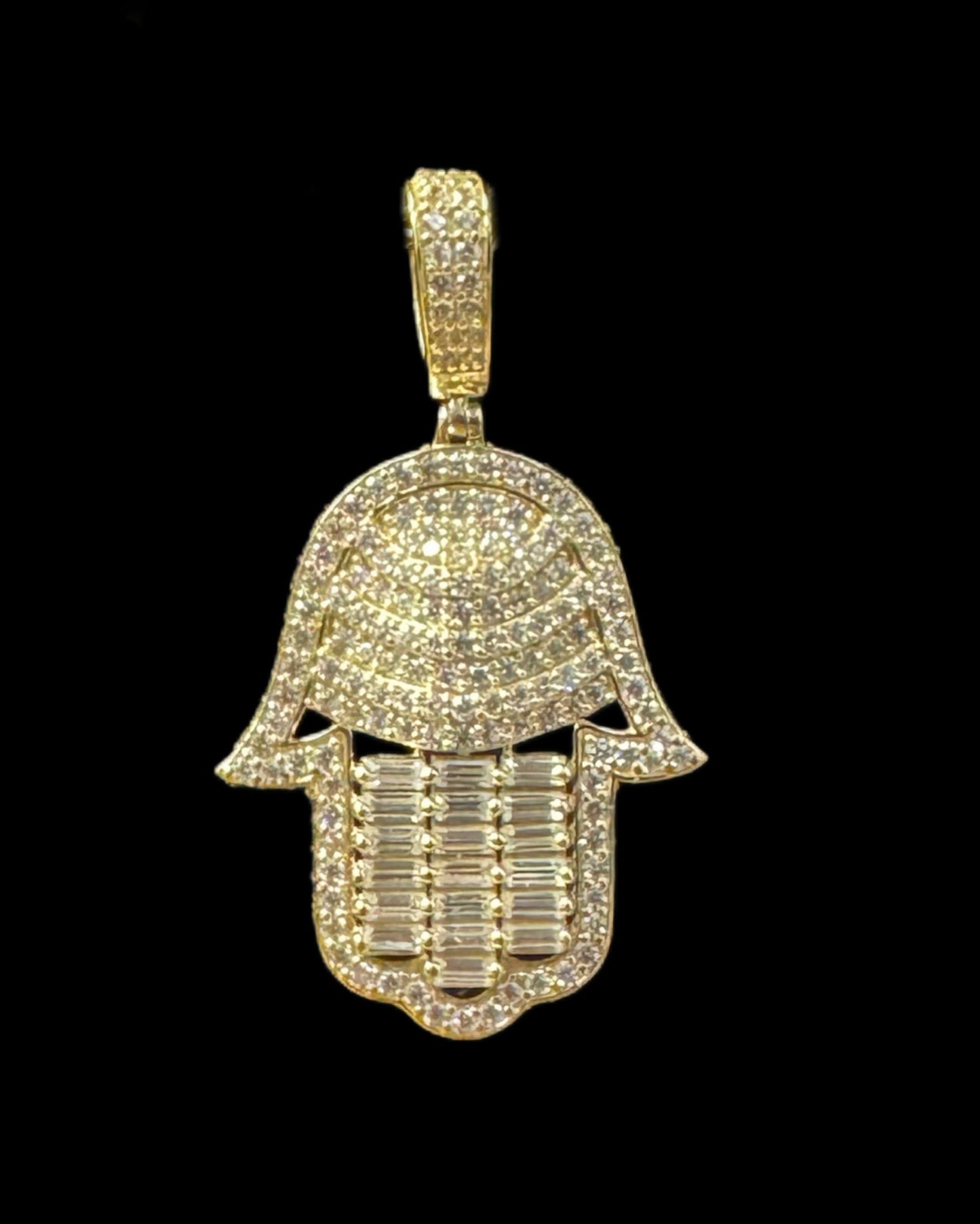 PENDANT HAMSA BAGUETTES CZ 4.8GR 14K