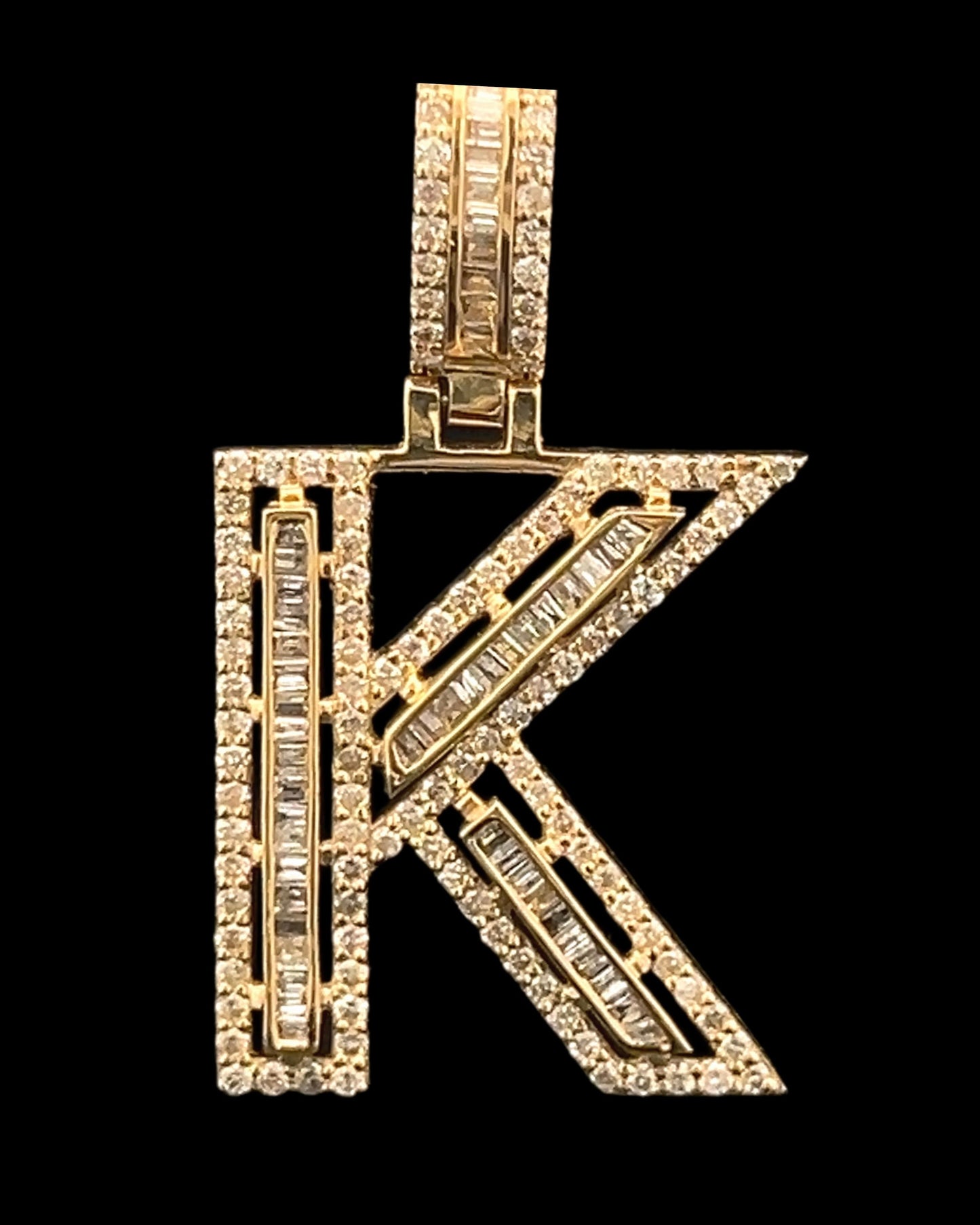 Yellow Gold Letter K Pendant Baguettes 0.91CT 3.2GR 14K