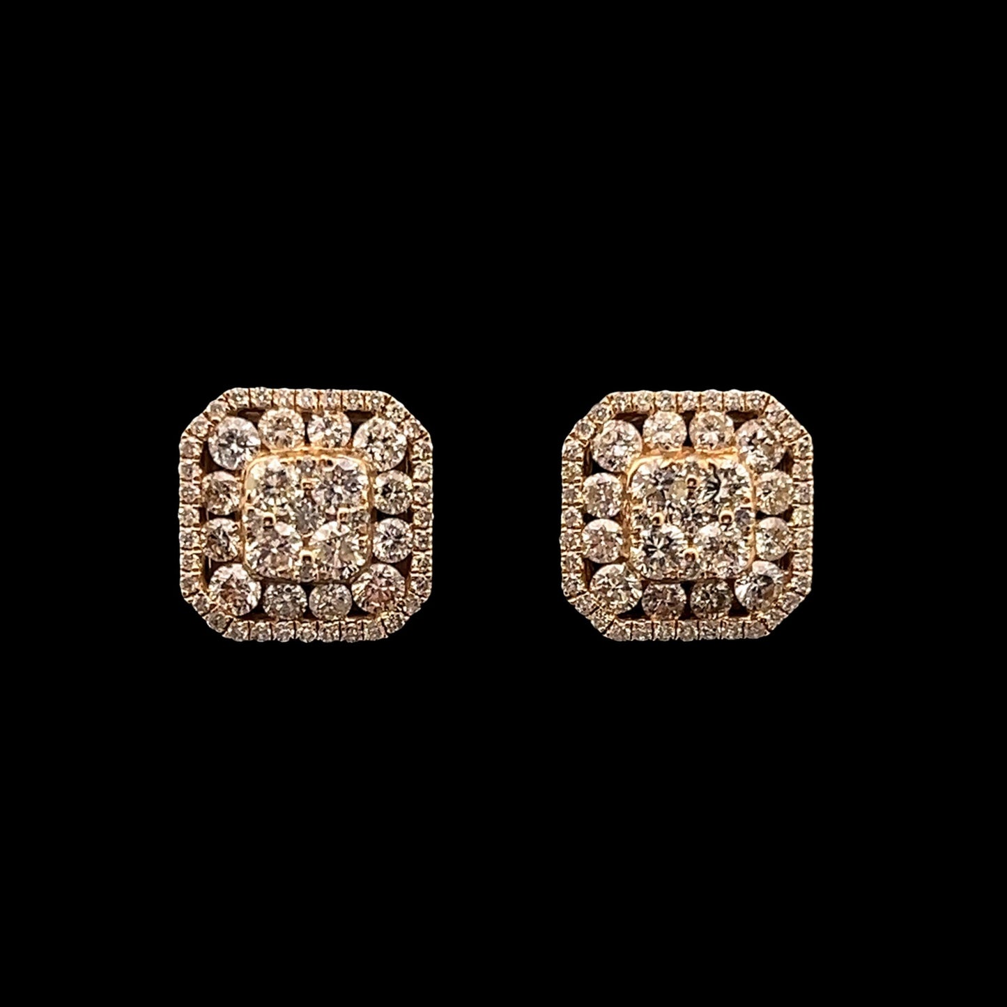 14K YELLOW SQUARE DIAMOND EARRINGS (3.08CT 13.80MM 4.5GR)