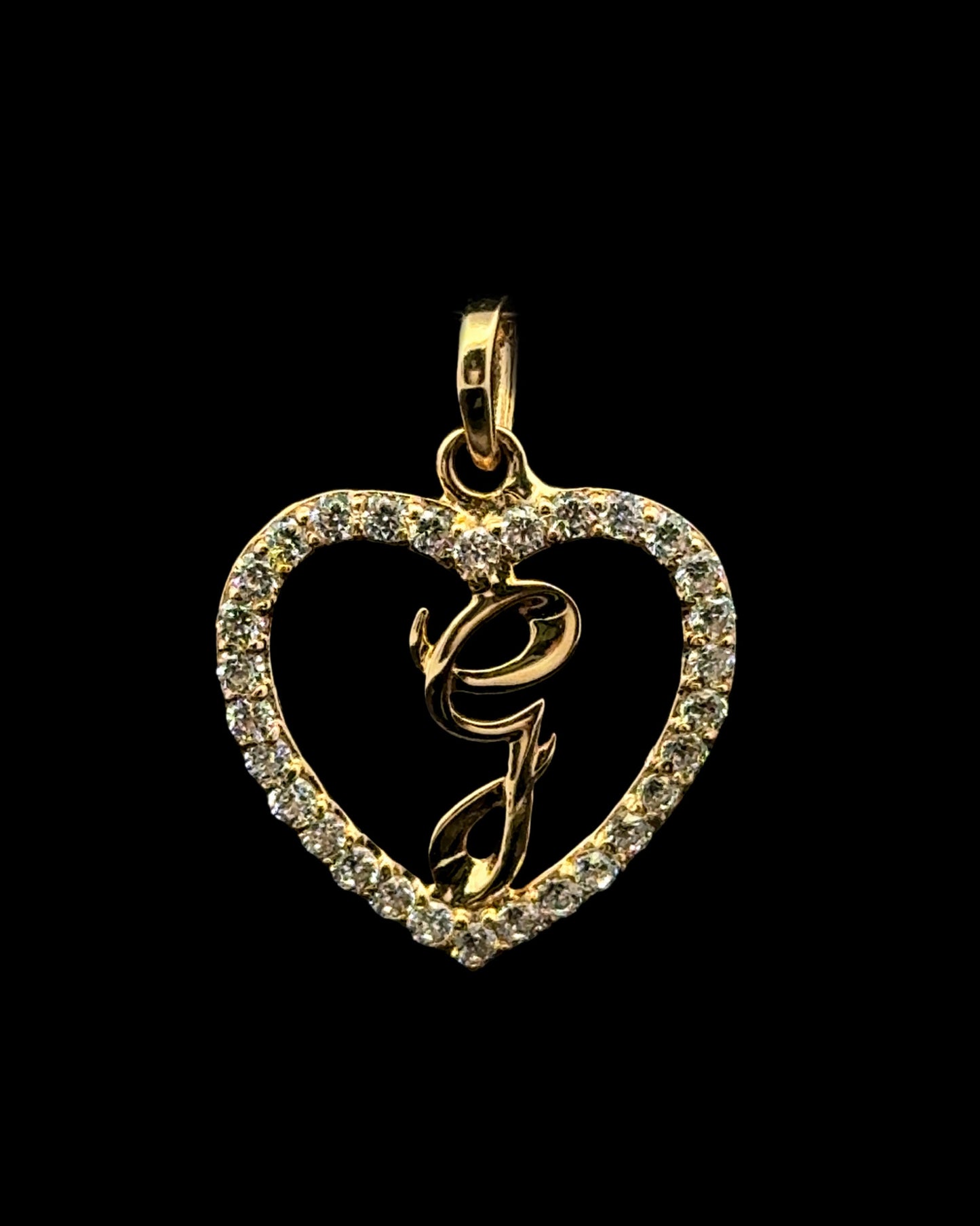 COLGANTE LETRA G CORAZON CZ 1.2GR 14K