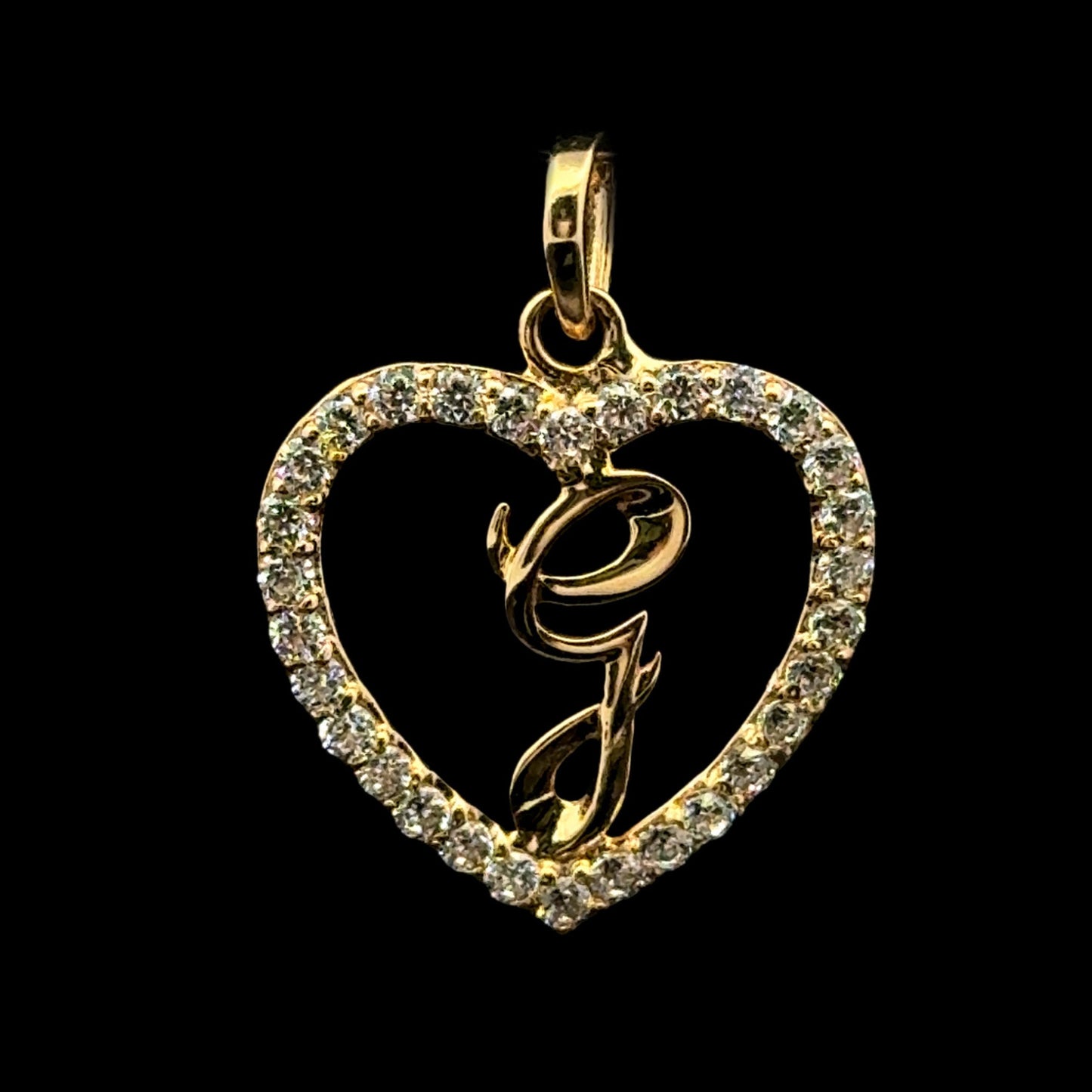 14K LETTER G HEART PENDANT CZ (1.2GR)