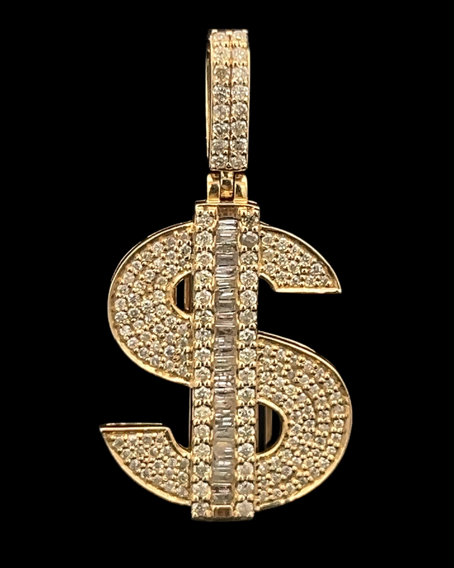 Yellow Gold Money Sign Baguette Pendant 0.82CT 4.3GR 14K