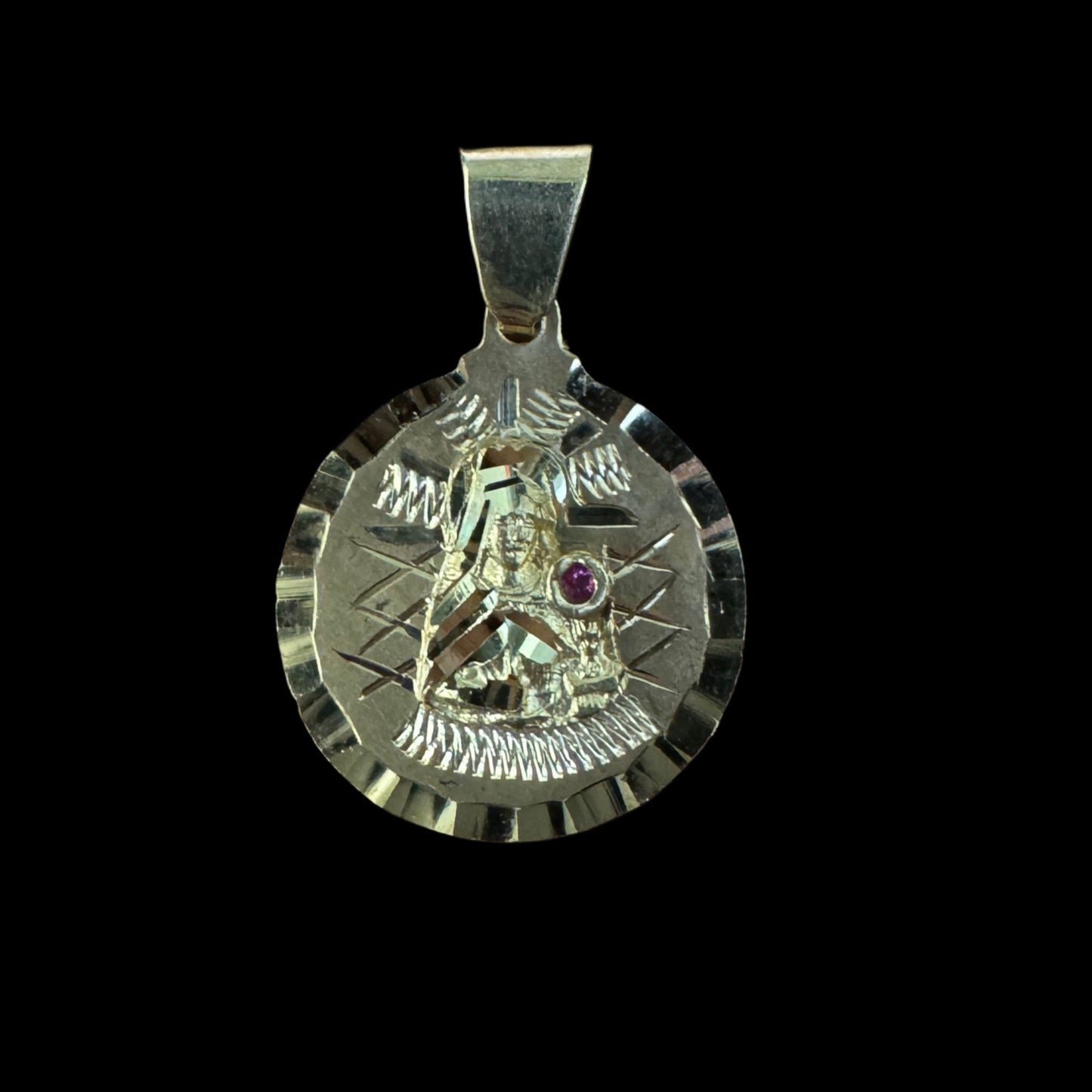 14K VIRGIN OF THE TRINITY MEDAL WITH PINK STONE (2.2GR)