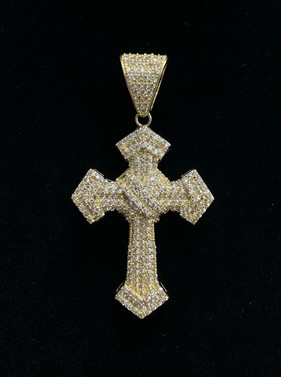 14K GOLD CROSS PENDANT CZ (8.3GR)