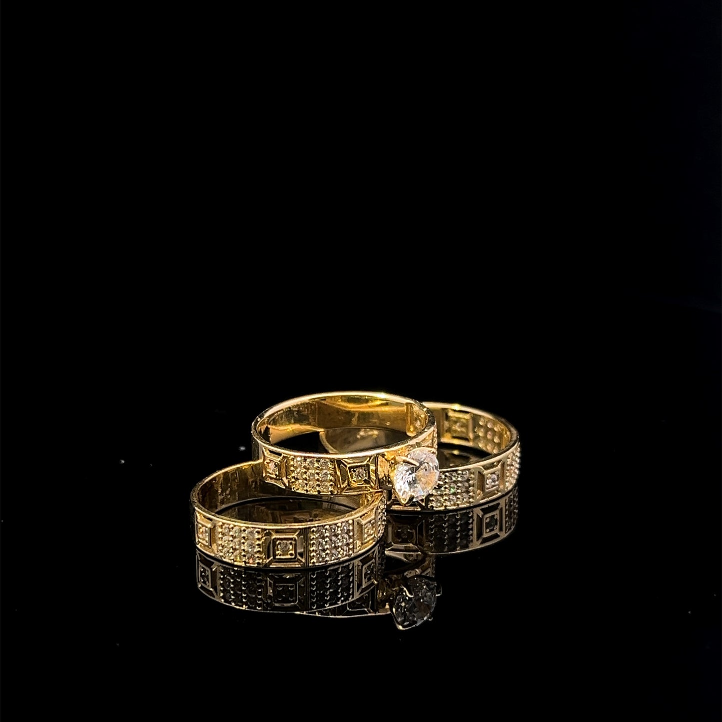 ANILLO TRIO MATRIMONIO CZ 6.9GR 14K 7W 10M"