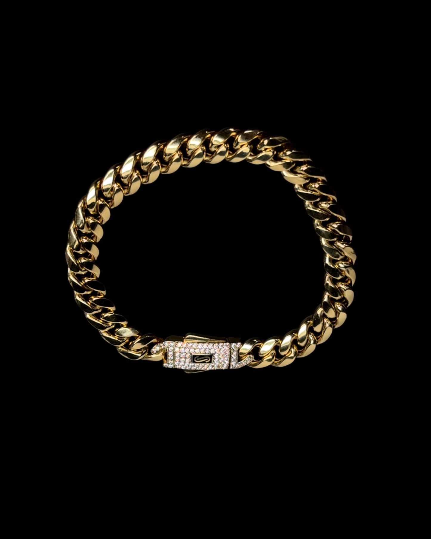 BRACELET MONACO HOLLOW CON BROCHE CZ 7.8GR 7MM 14K 6.5"