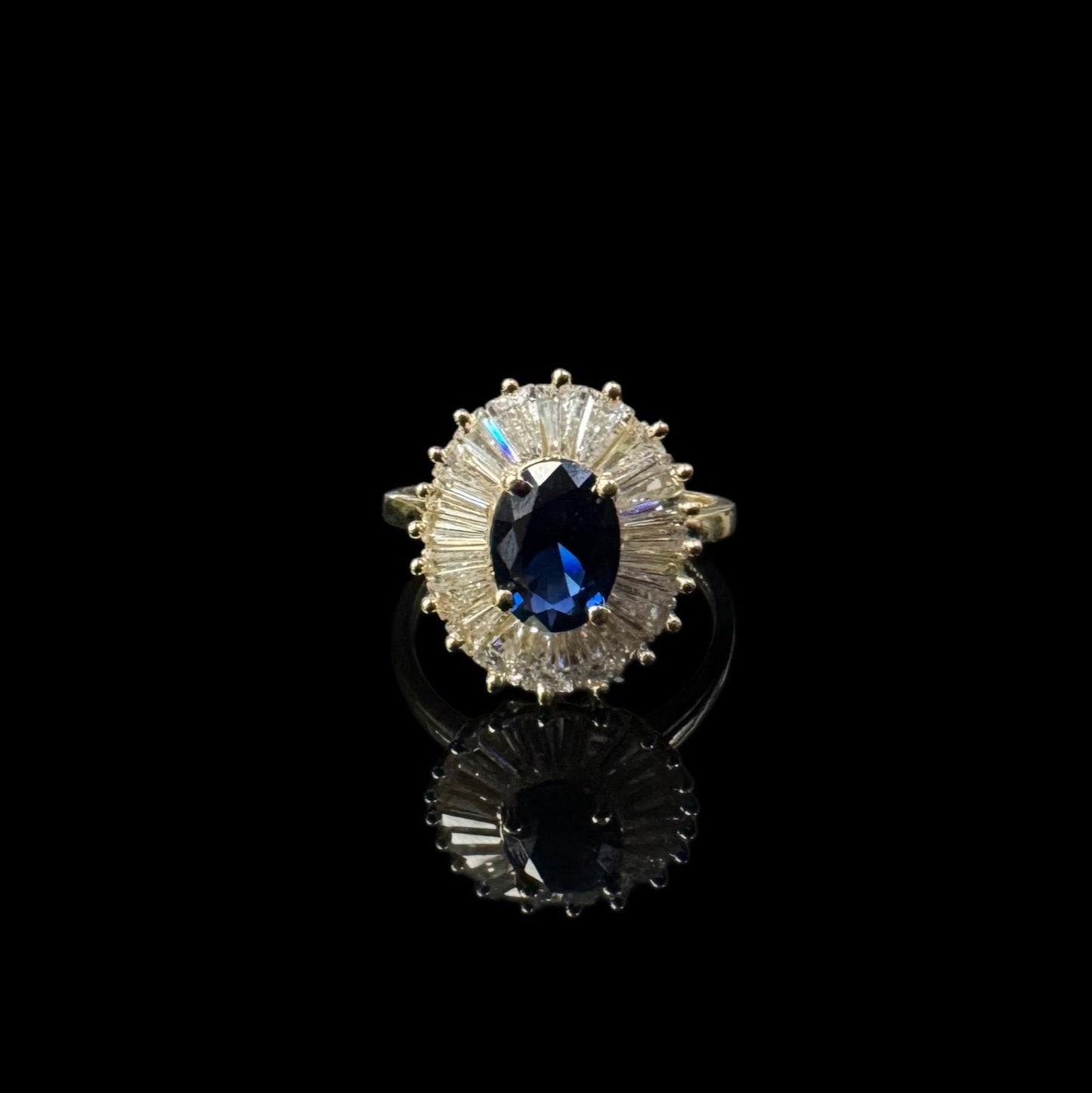 14K ROUND BAGUETTE RING WITH BLUE STONE (3.3GR 6.5")