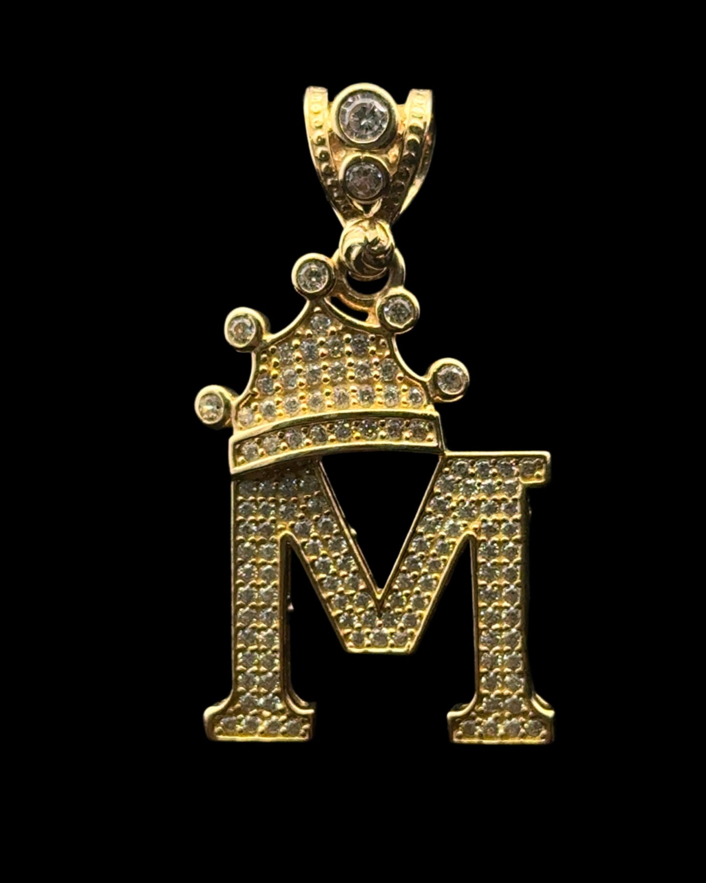 PENDANT LETRA M CORONA NAVIDAD CZ 5.5GR 14K