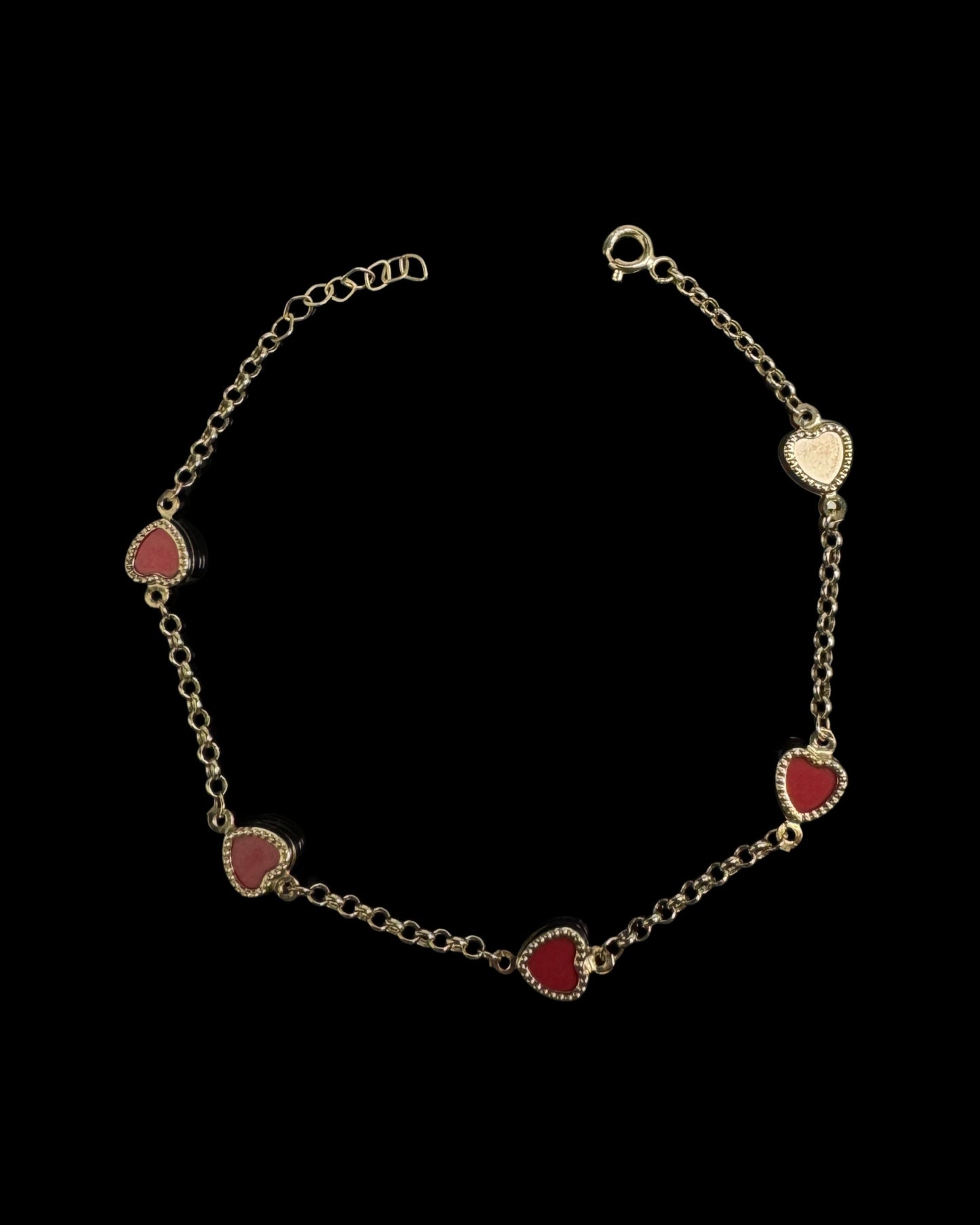 14K GOLD RED HEART BRACELET (3GR 7.5")
