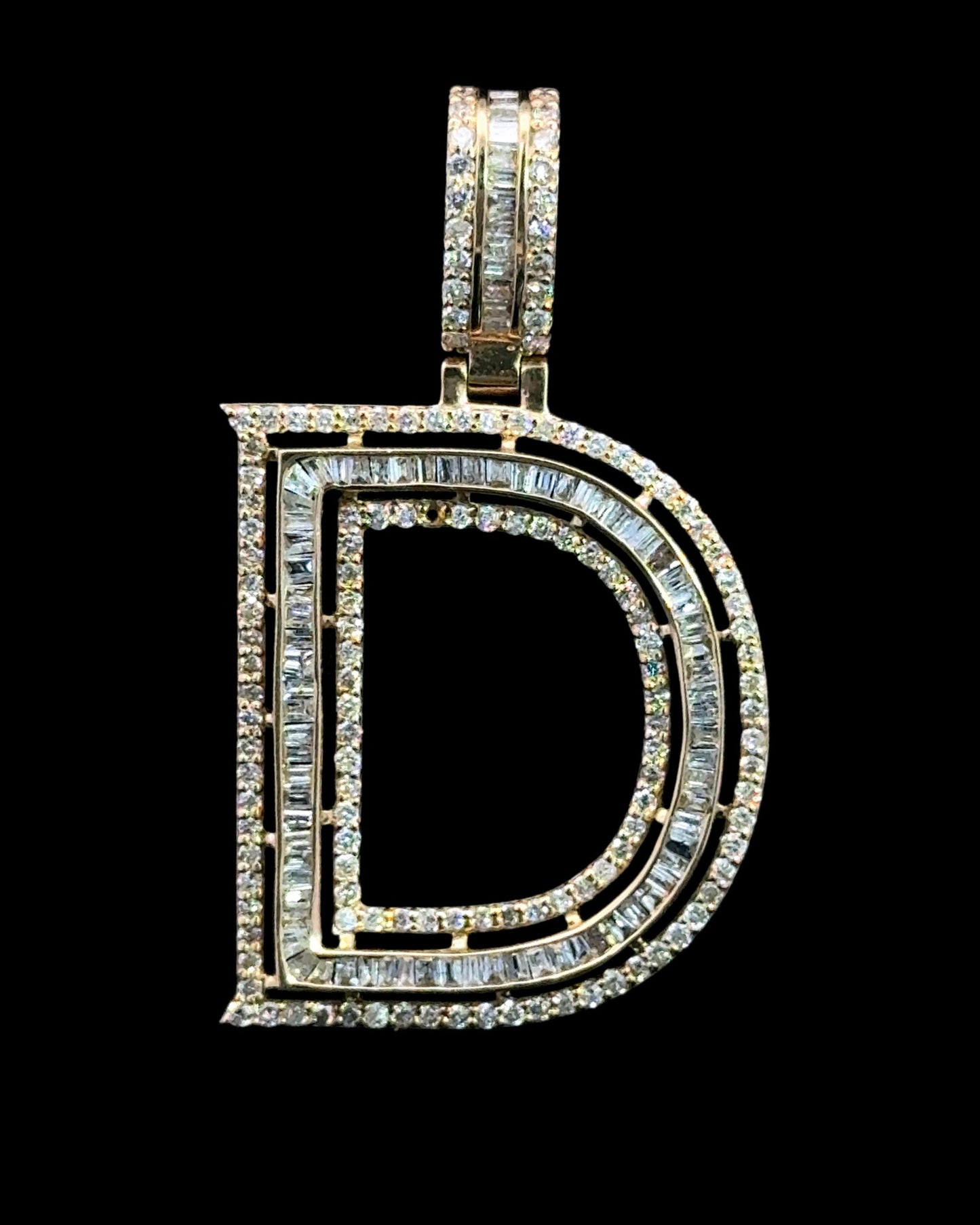 Yellow Gold Letter D Pendant Baguettes 1.13CT 3.1GR 14K