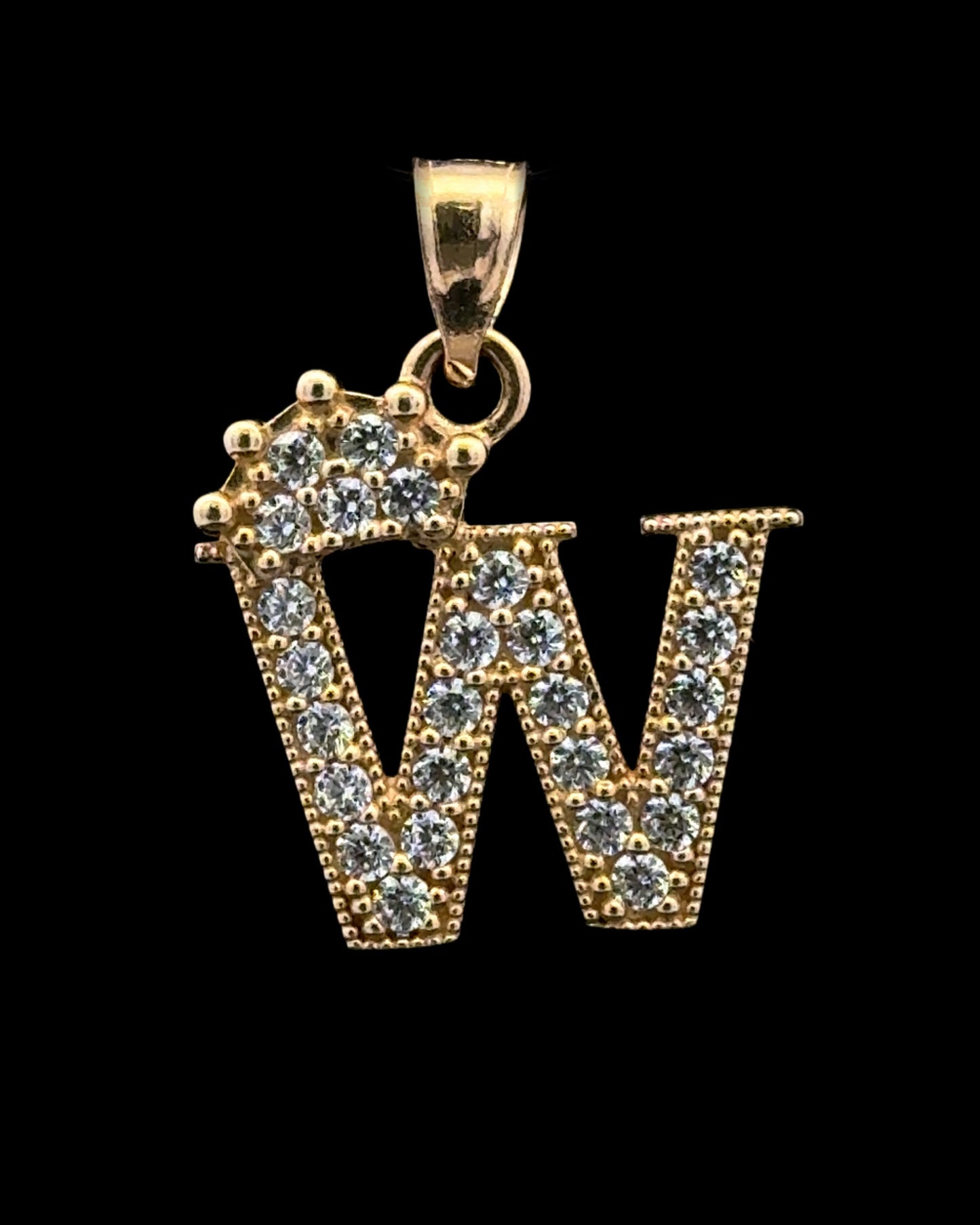 PENDANT LETRA W CORONA CZ 2.7GR 14K