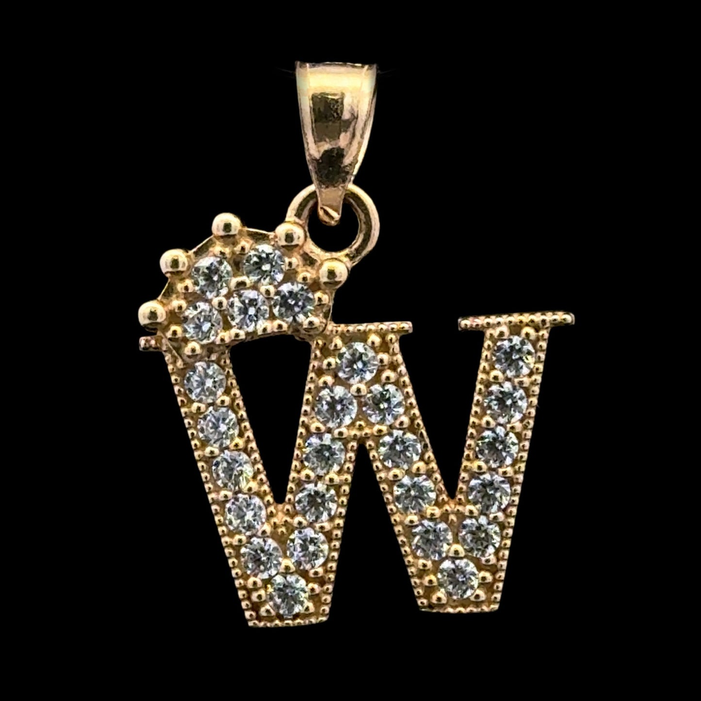 PENDANT LETRA W CORONA CZ 2.7GR 14K
