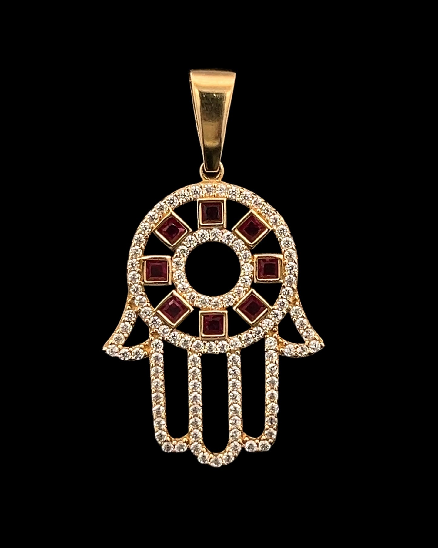 Colgante Hamsa redondo de oro amarillo (CZ) 2,6 gr 14K