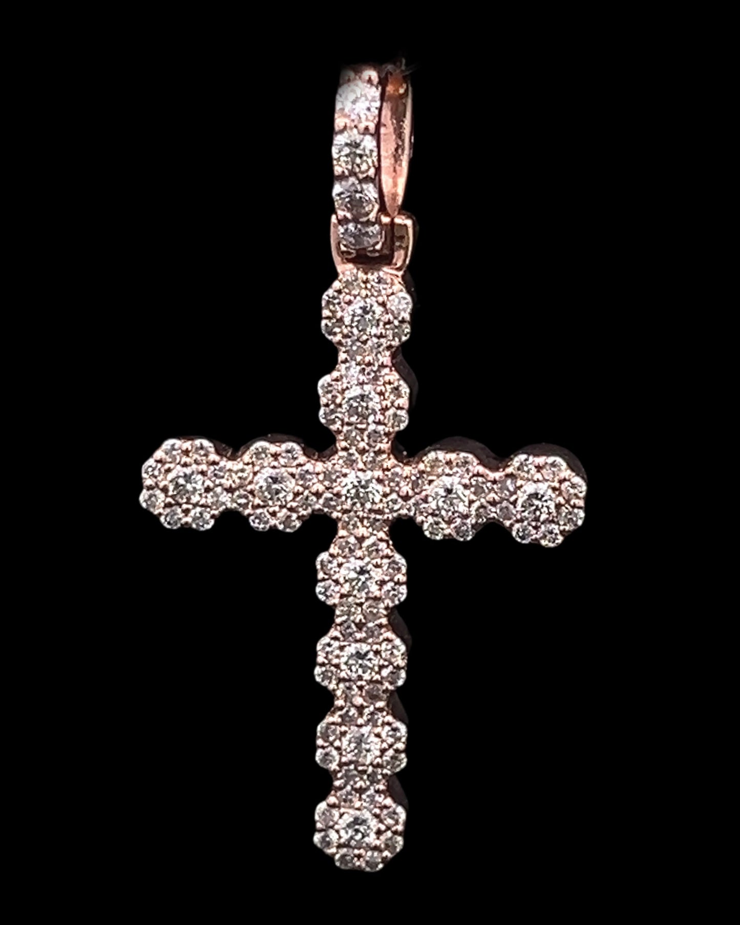 Rose Gold Floral Cross Pendant 1.95CT 8.4GR 14K