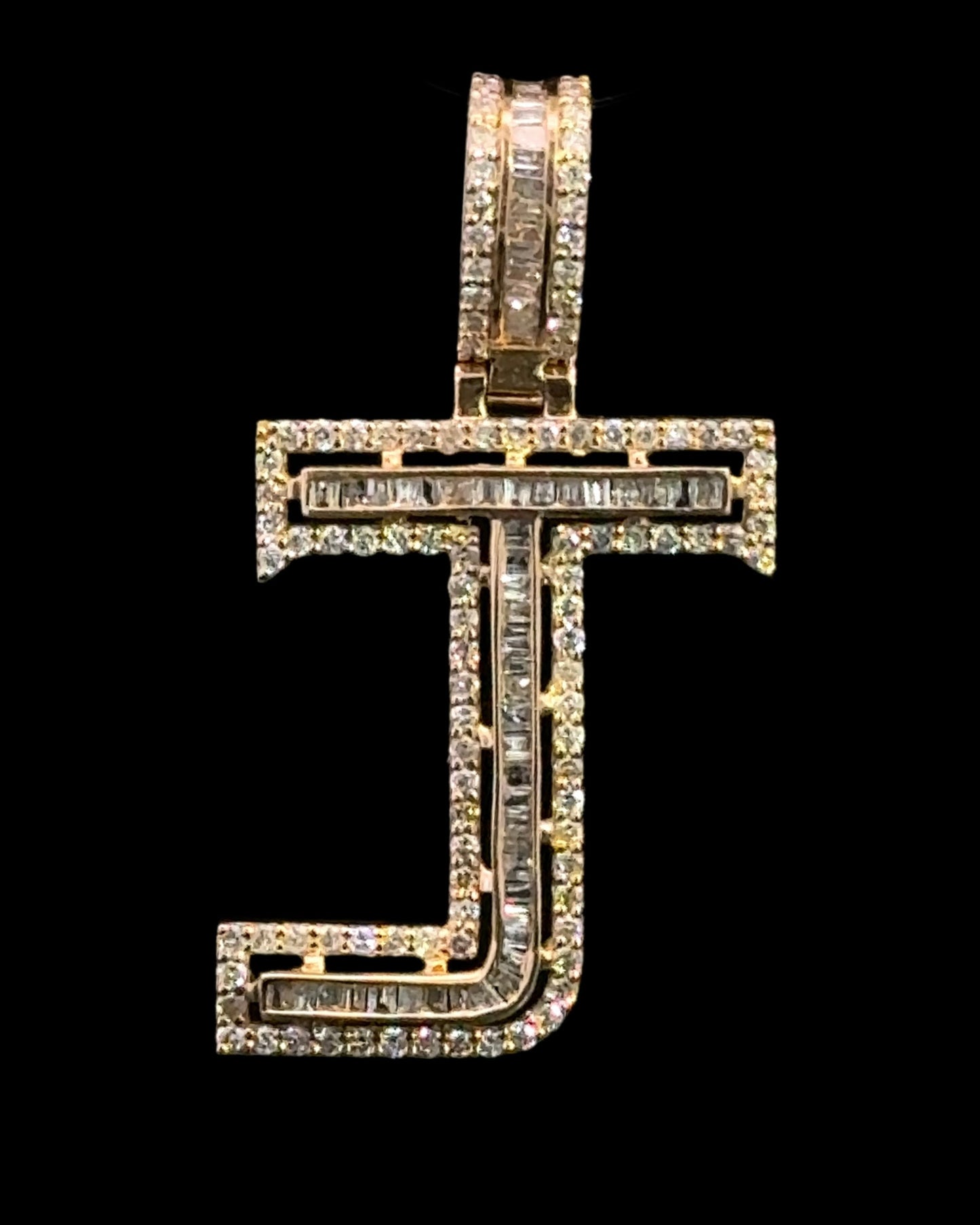 Yellow Gold Letter J Pendant Baguettes0.95CT 2.9GR 14K