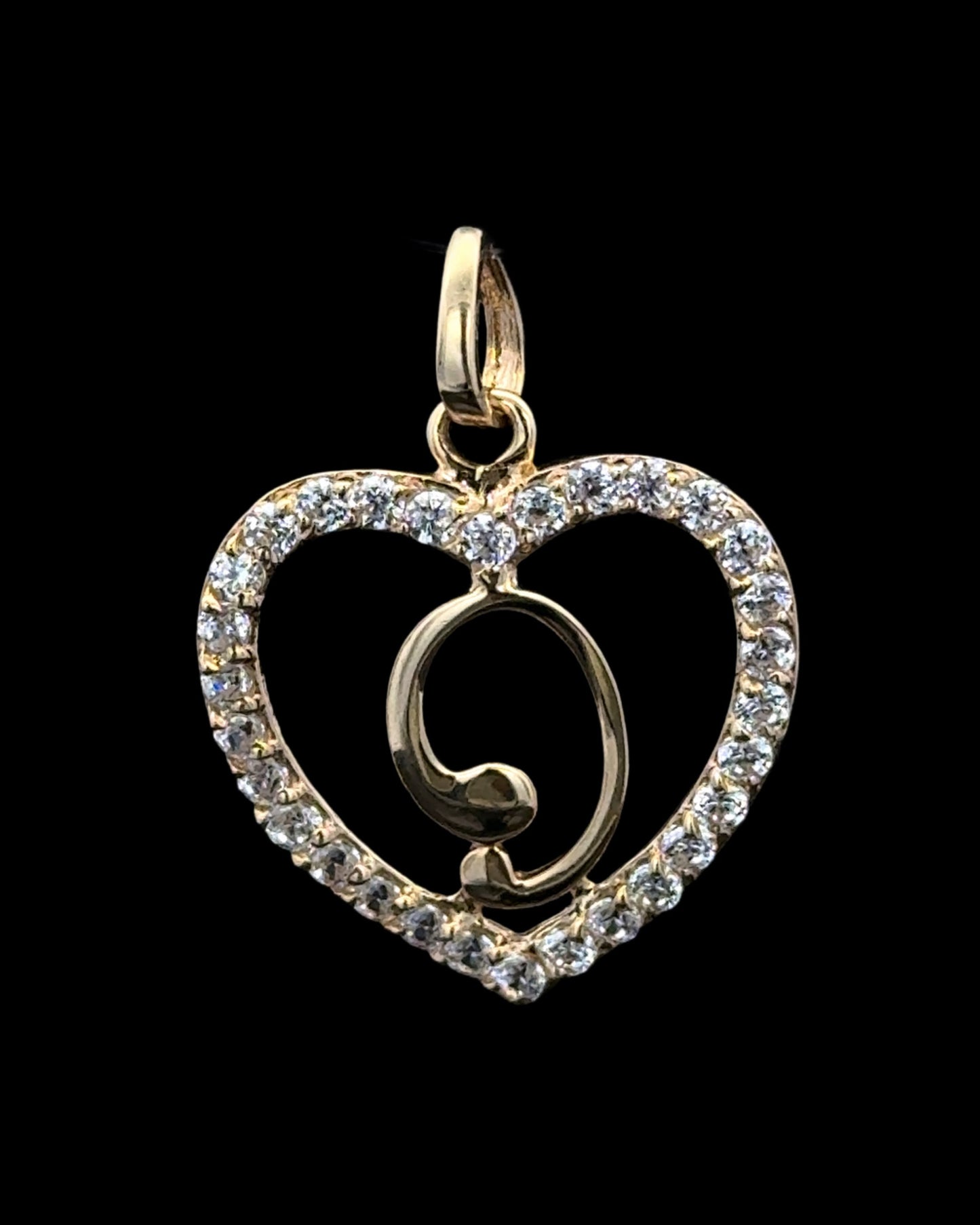 PENDANT LETRA O CORAZON CZ 1.3GR 14K