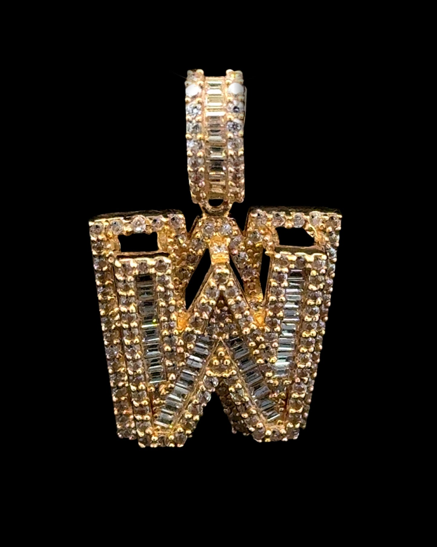 PENDANT LETRA W BAGUETTES CZ 4.2GR 14K