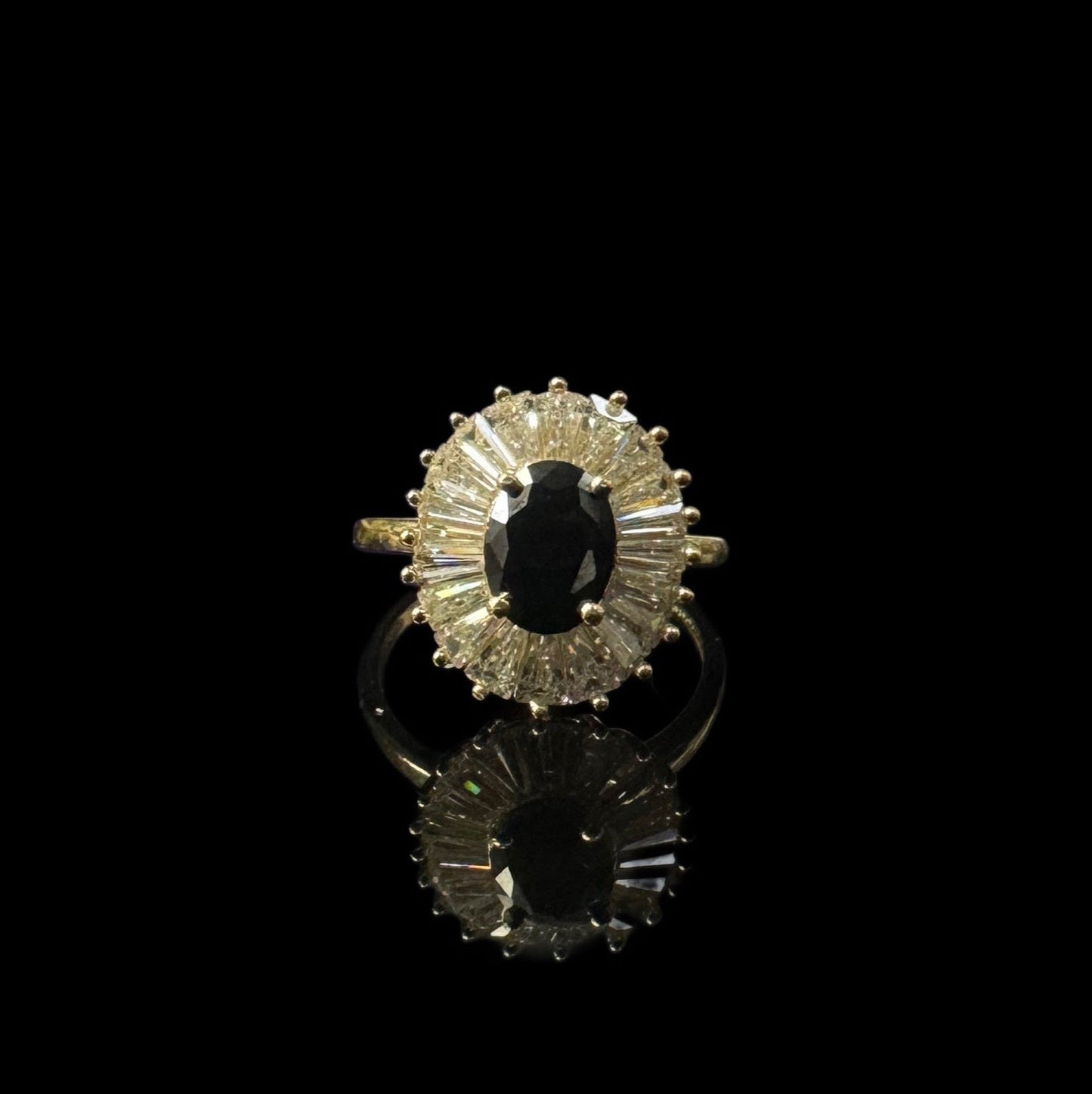 14K ROUND BAGUETTE RING BLACK STONE (3.5GR 7.5")