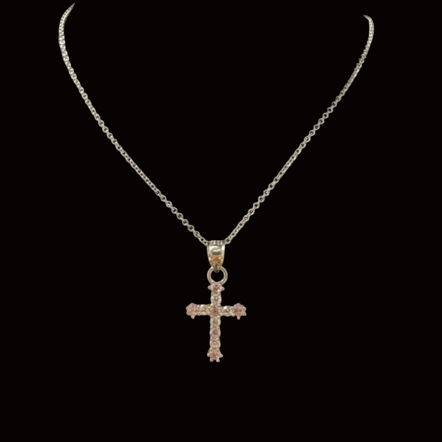 14K White Gold Cross Necklace (3GR 18")