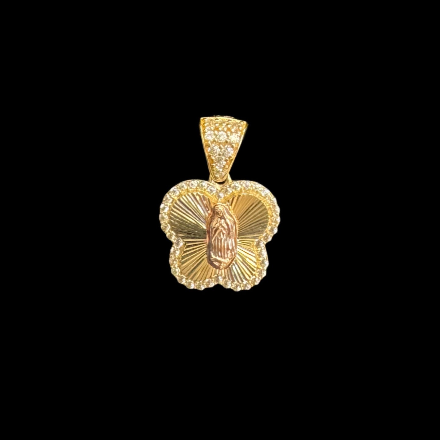 14K GOLD VIRGEN MARIA FLOWER PENDANT (1.8GR)