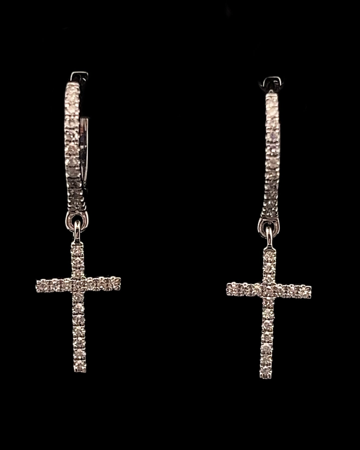 14K HOOP EARRINGS WITH WHITE CROSS PENDANT (0.22CT 25.7MM)