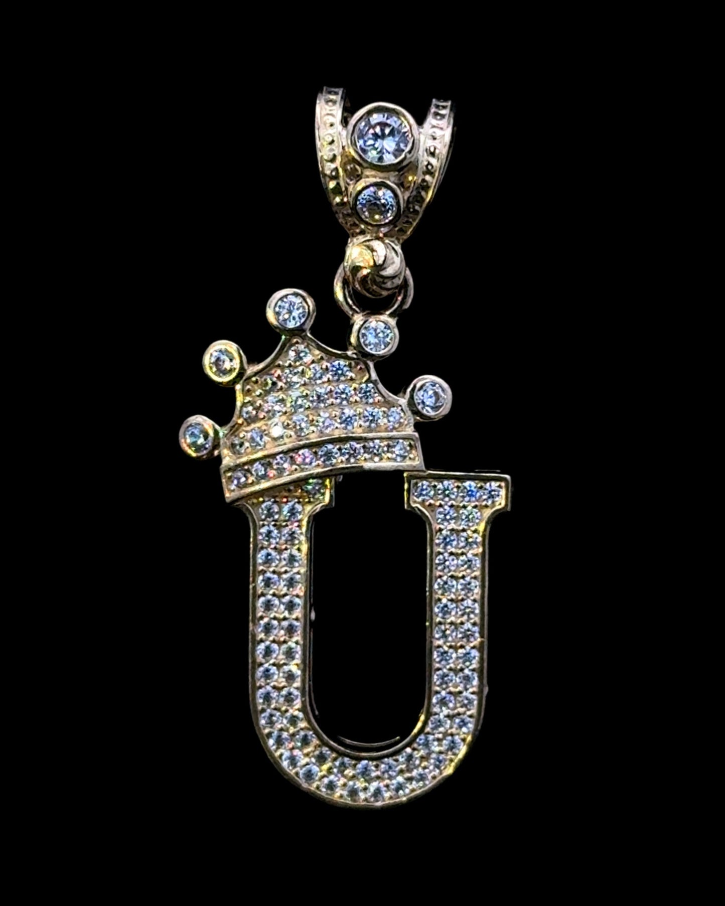 PENDANT LETRA U CON CORONA CZ 4.7GR 14K
