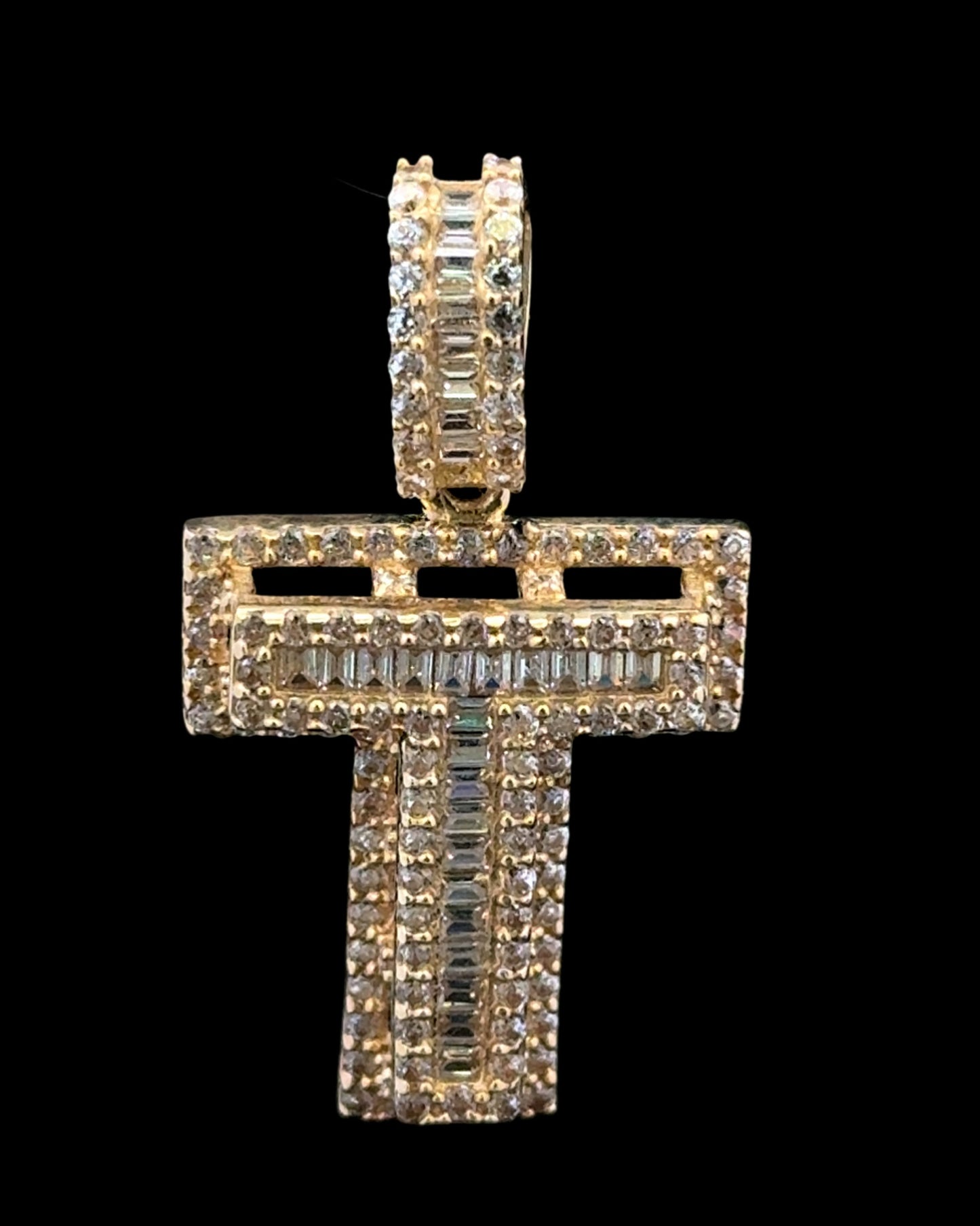 PENDANT LETRA T BAGUETTES CZ 3.1GR 14K