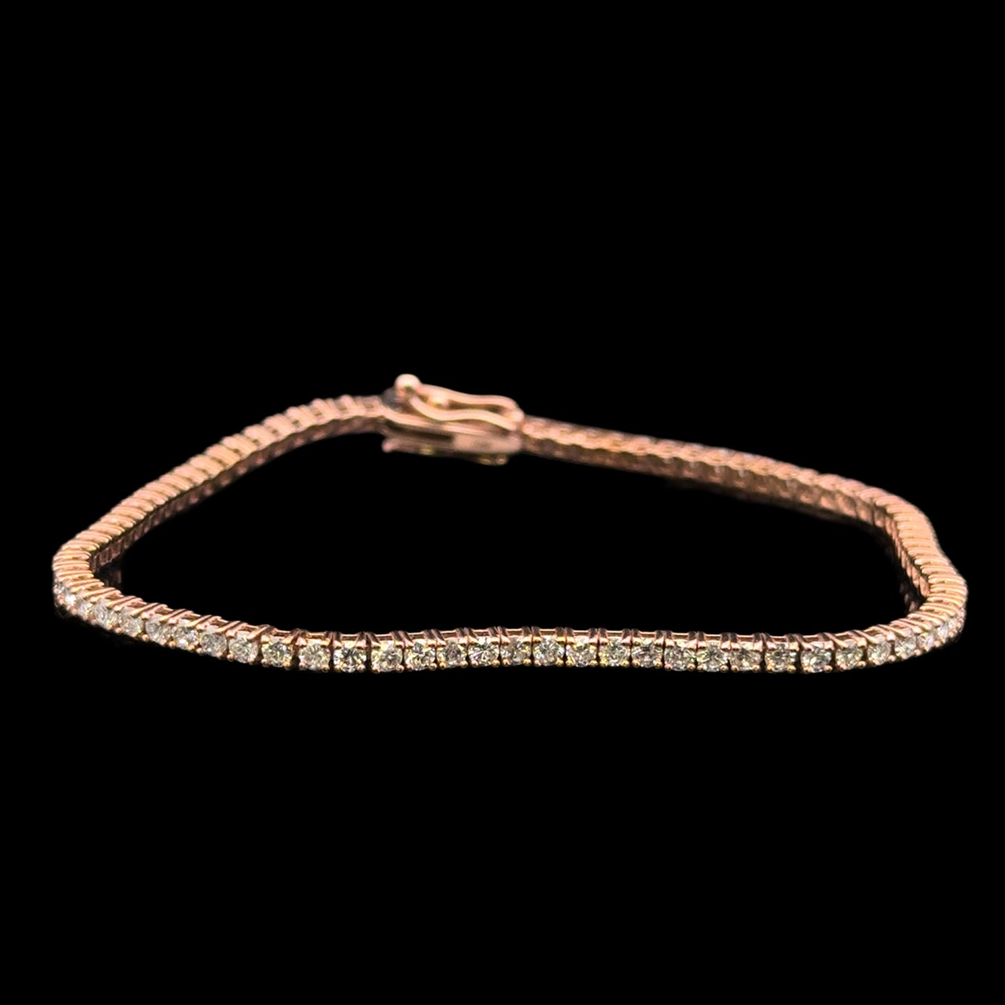 Pulsera de tenis de oro rosa de 2,46 quilates, 6,5 gr, 2,3 mm, 14 quilates, 7"