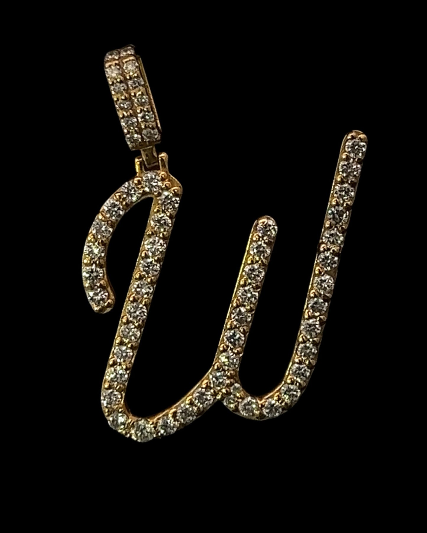 Yellow Gold Letter W Pendant 1.12CT 3.8GR 14K