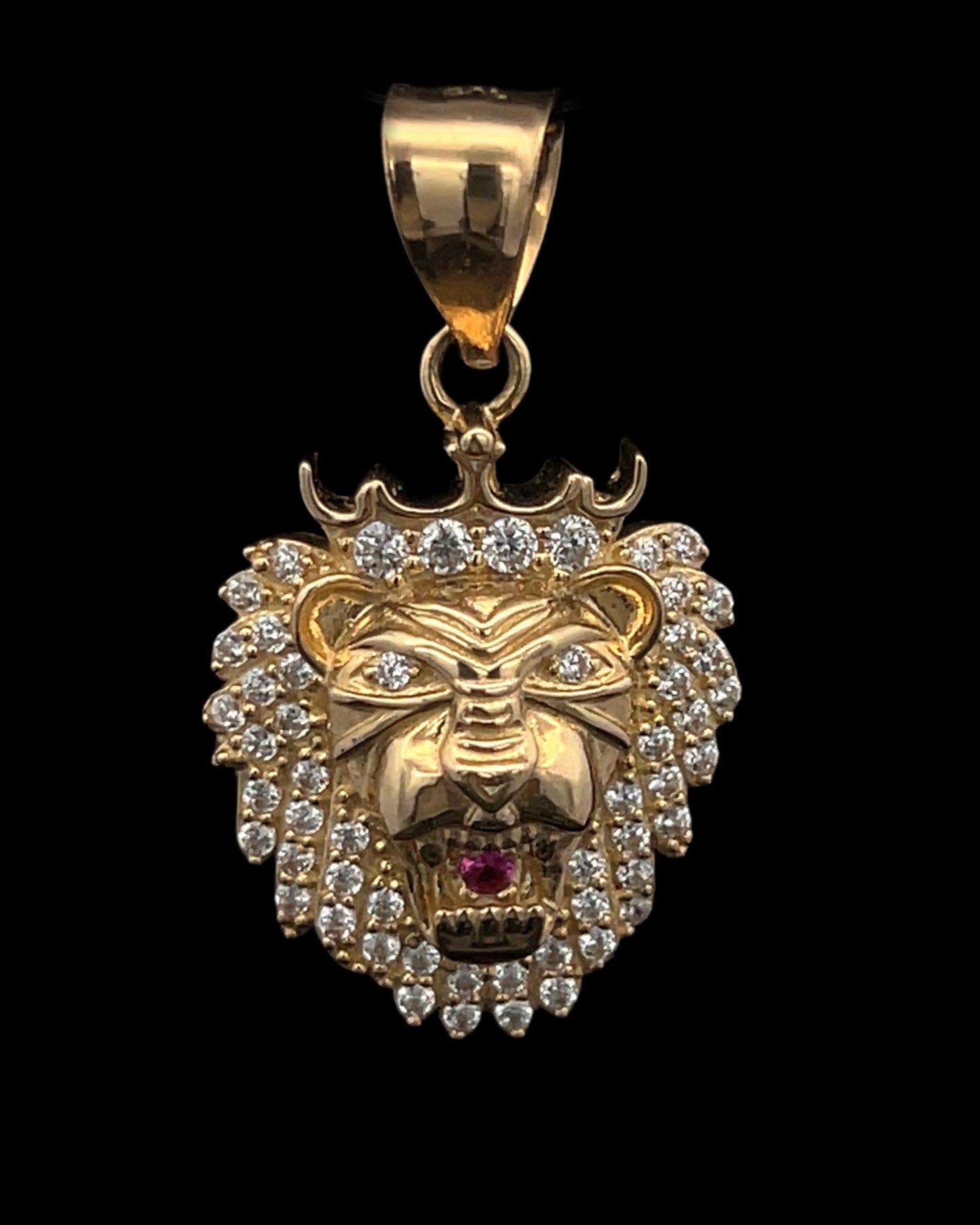 PENDANT CABEZA LEON CORONA PUAS MEDIUM CZ 7.8GR 14K