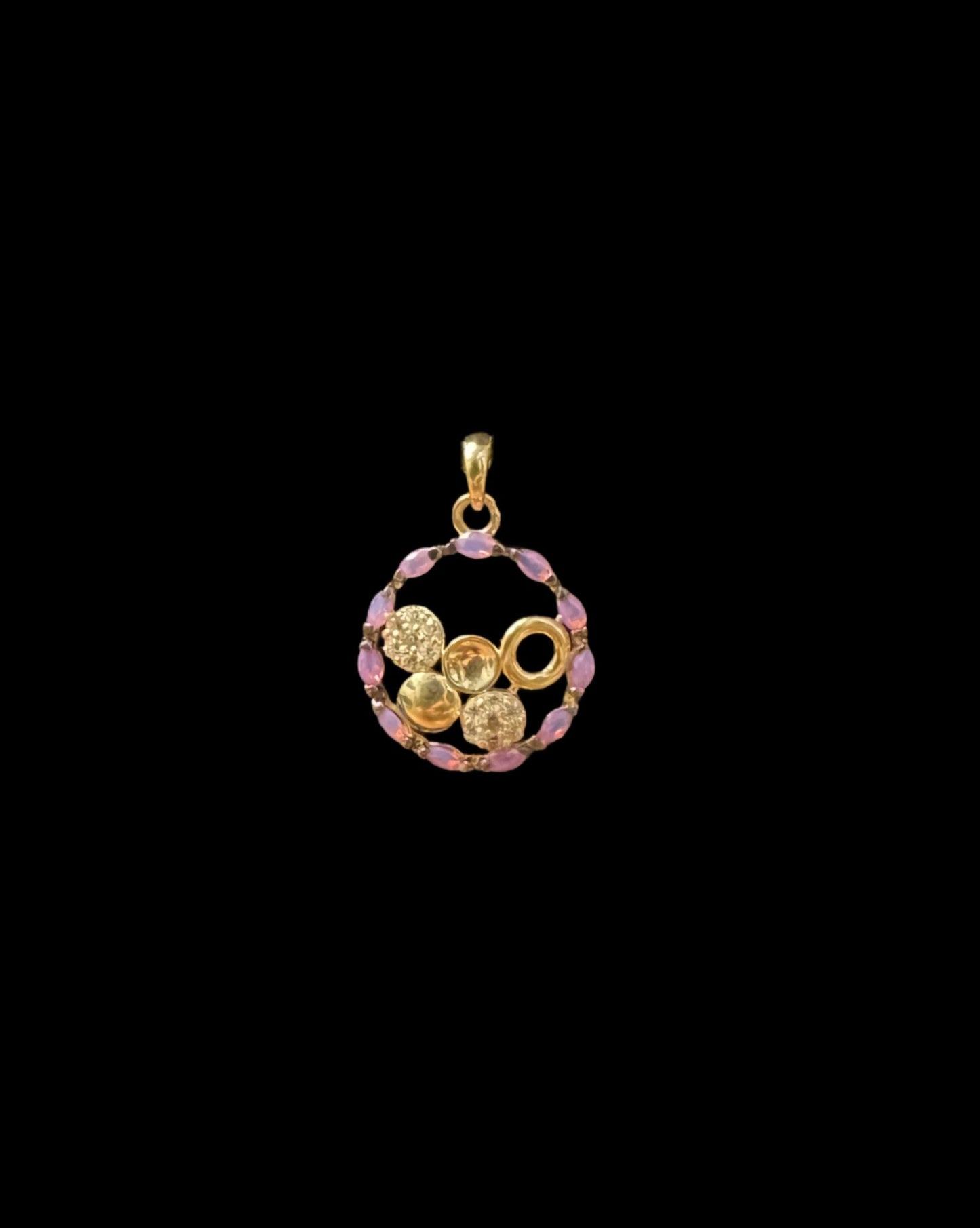 PENDANT CIRCLE PINK CZ 1.3GR 14K