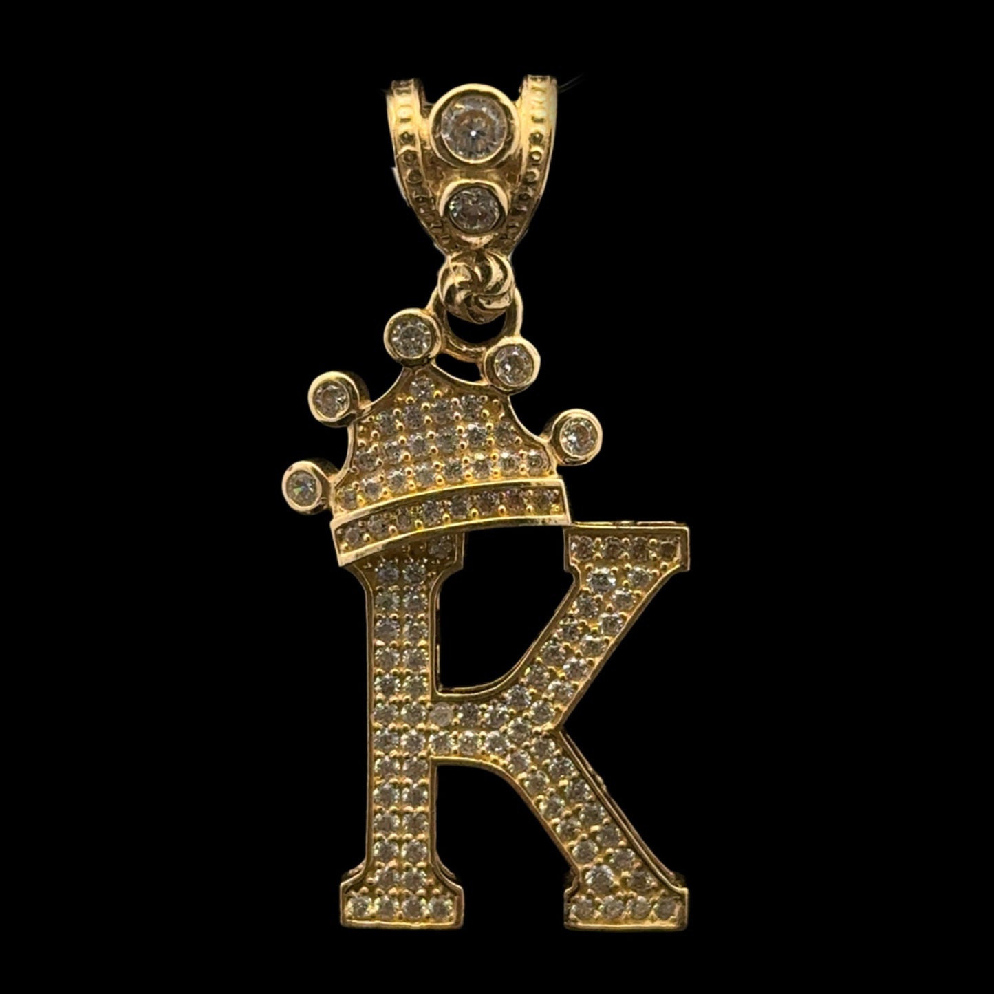14K PENDANT LETTER K CHRISTMAS CROWN CZ (4.4GR)