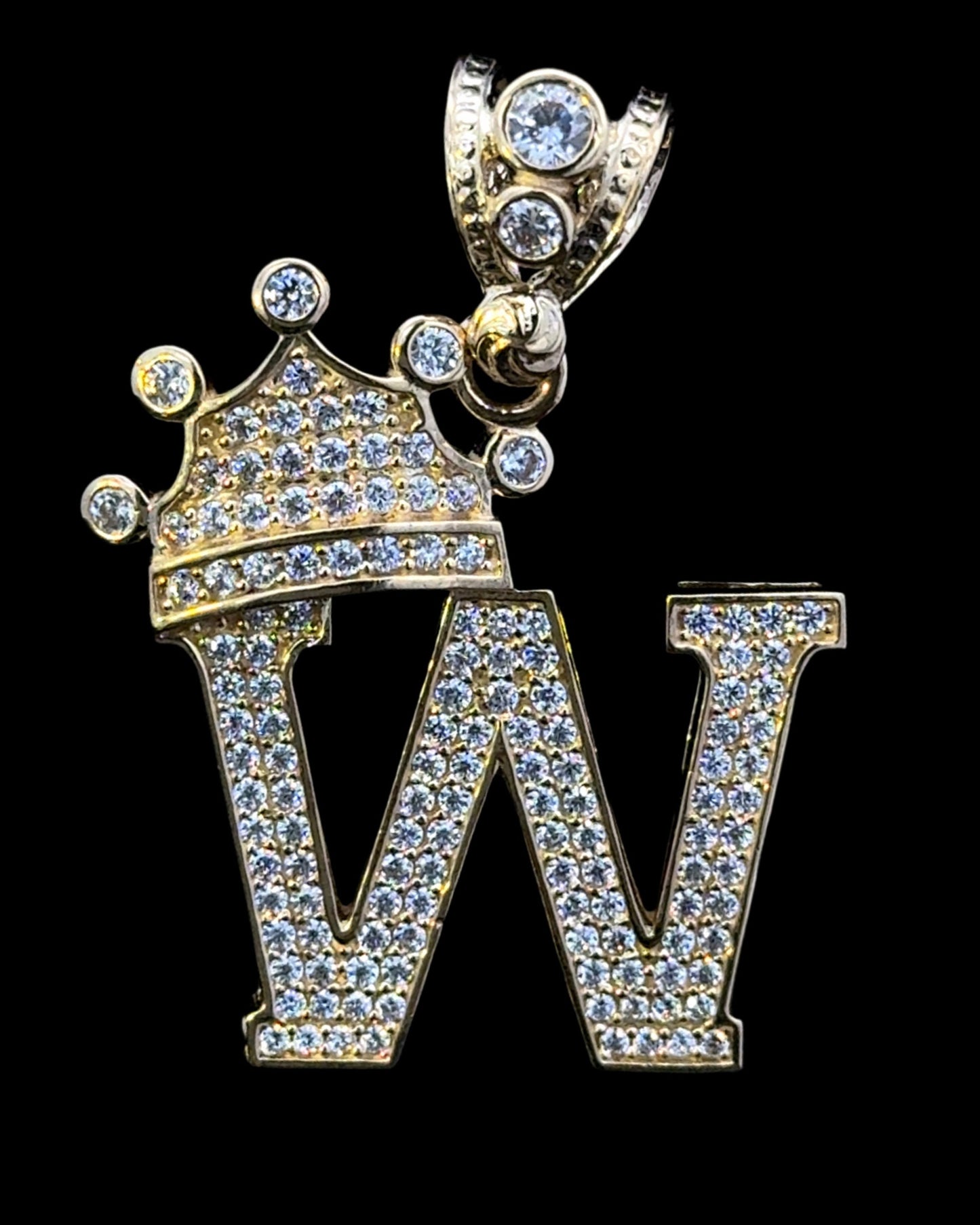 PENDANT LETRA W CON CORONA CZ 6.3GR 14K