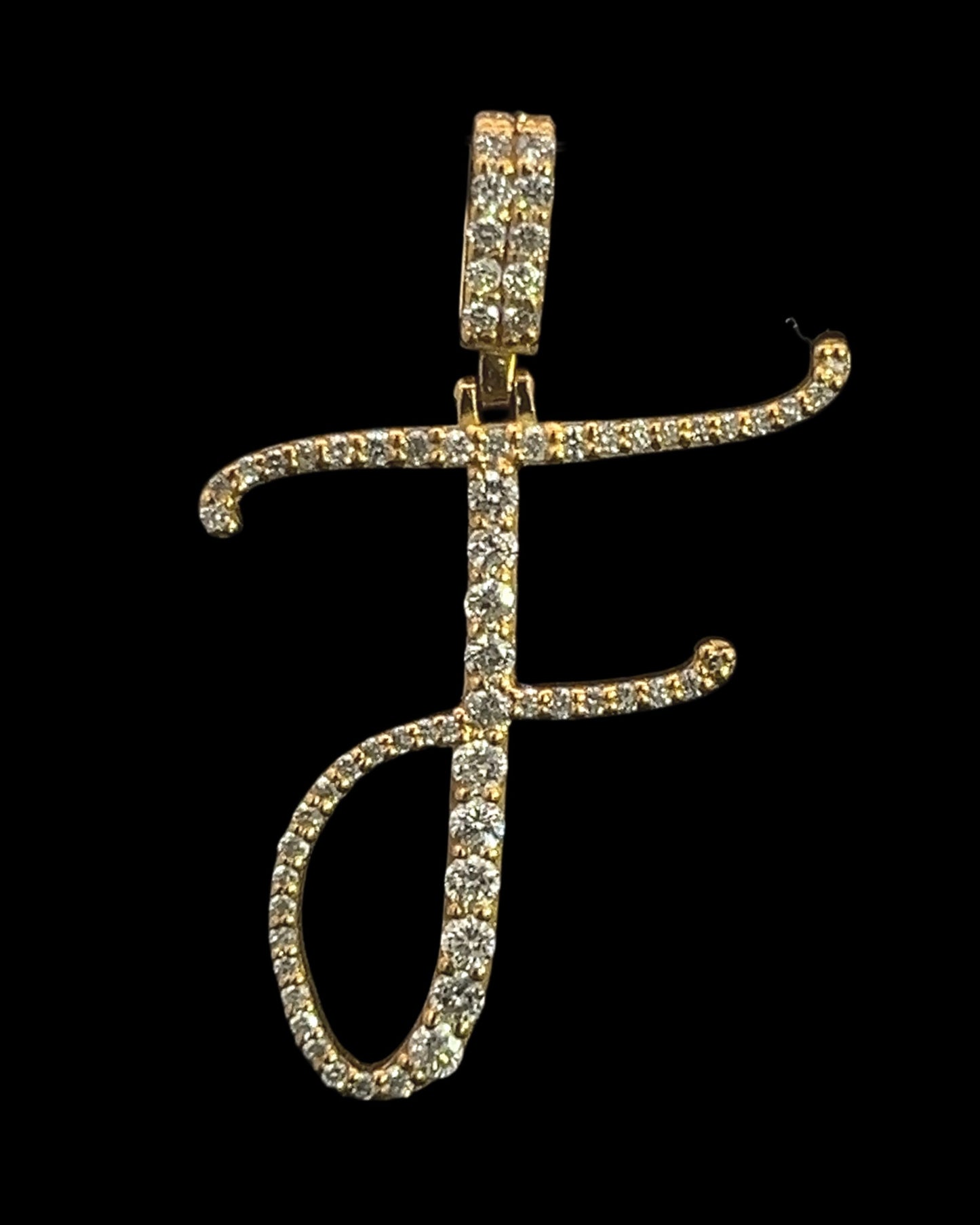 Yellow Gold Letter F Pendant 0.63CT 2.3GR 14K