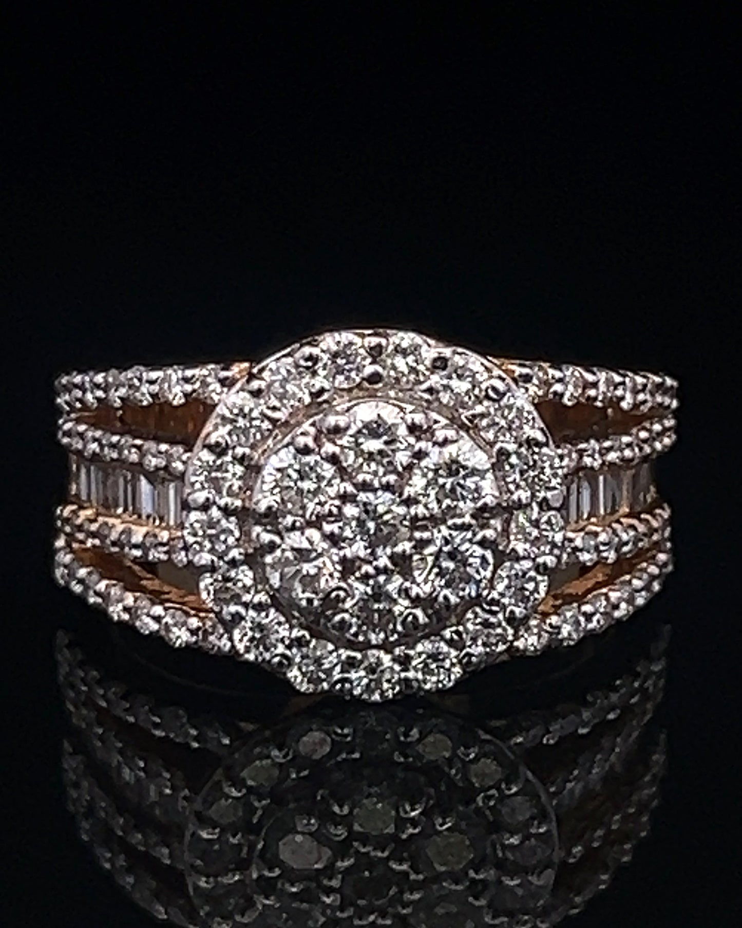 Yellow Gold Round Baguette Ring 1.30CT 7.5GR 14K 7"