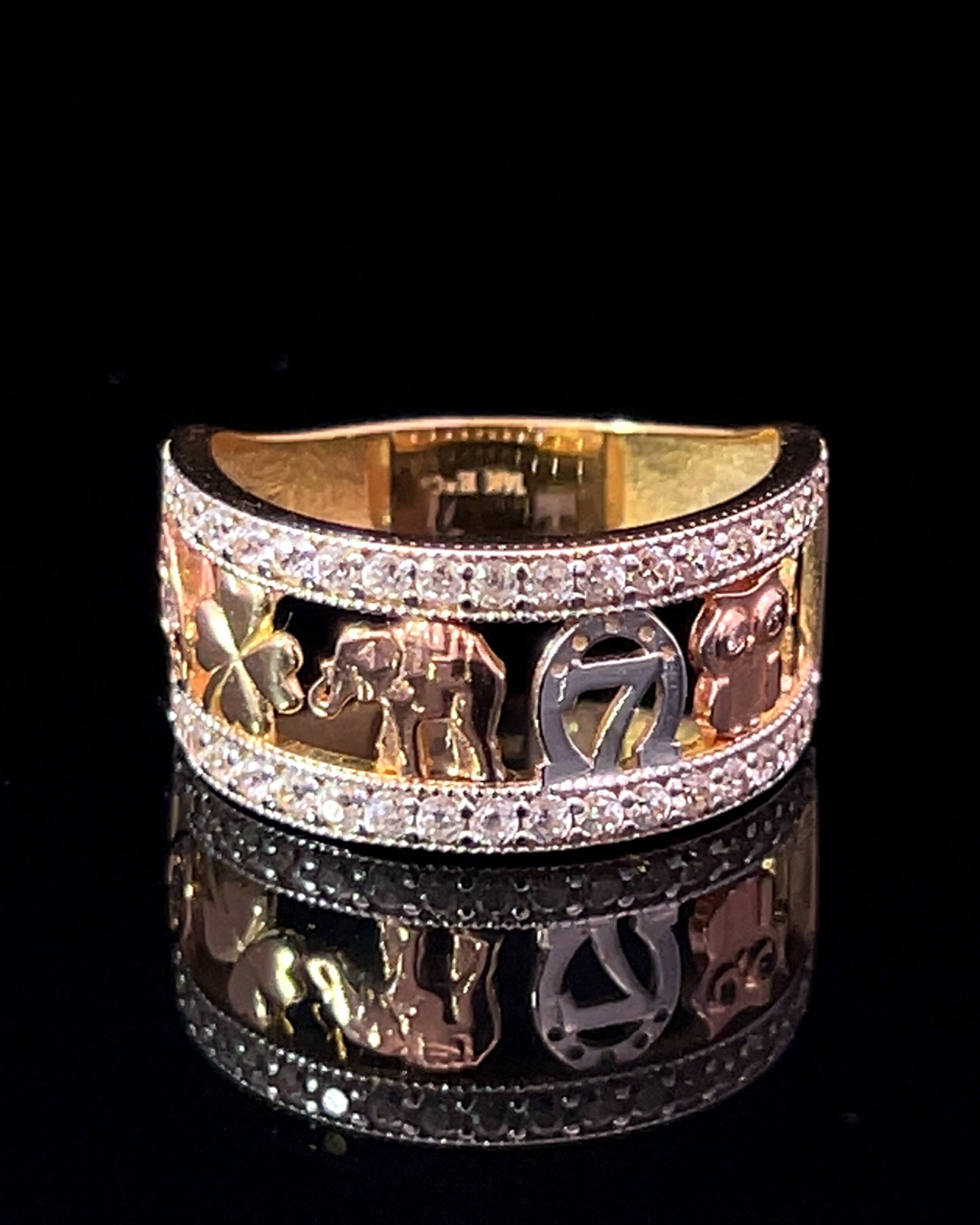 ANILLO FIGURAS CZ 3.8GR 14K 7.5"